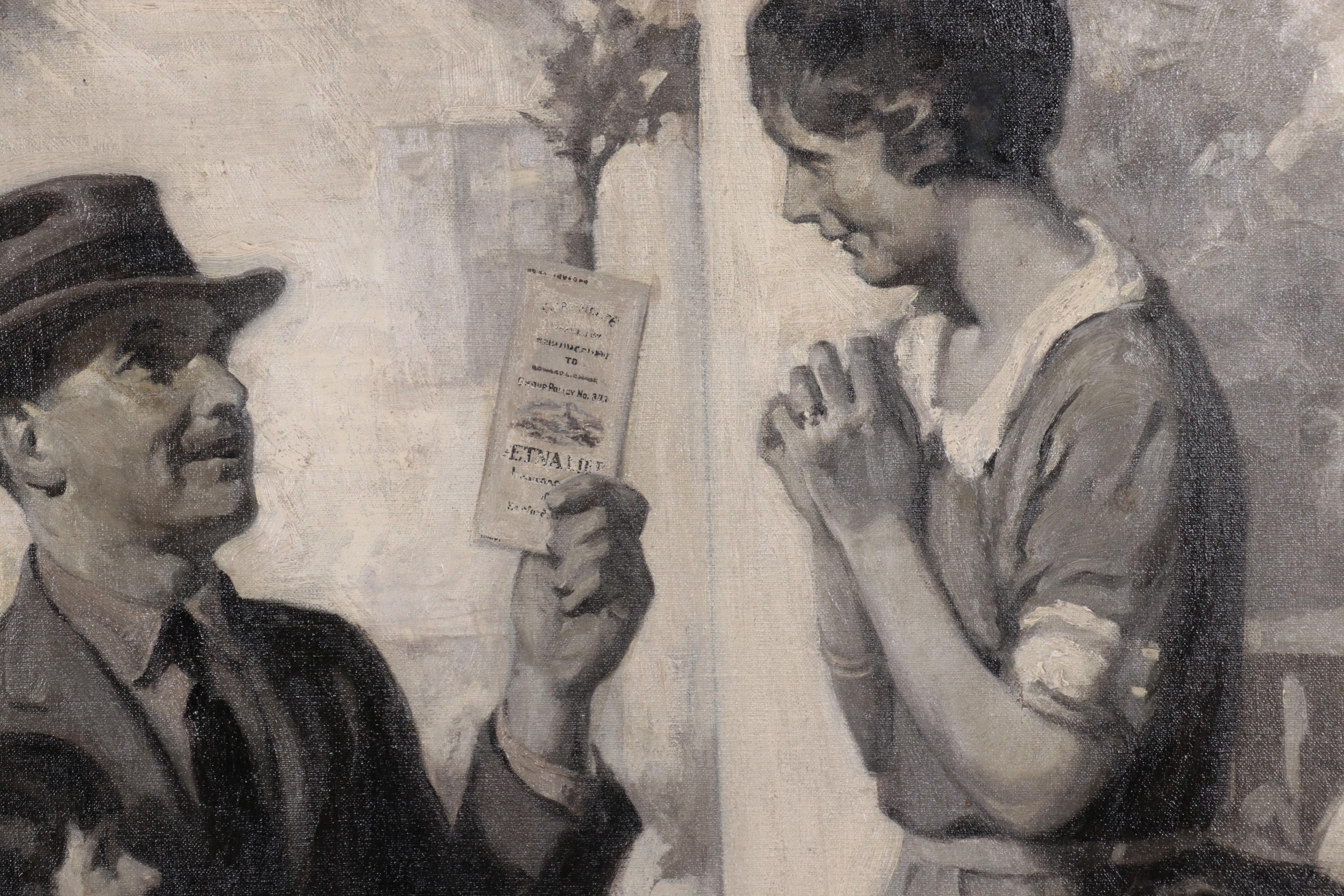 Grisaille Oil Painting for Aetna Insurance Advertisement, Circa 1924