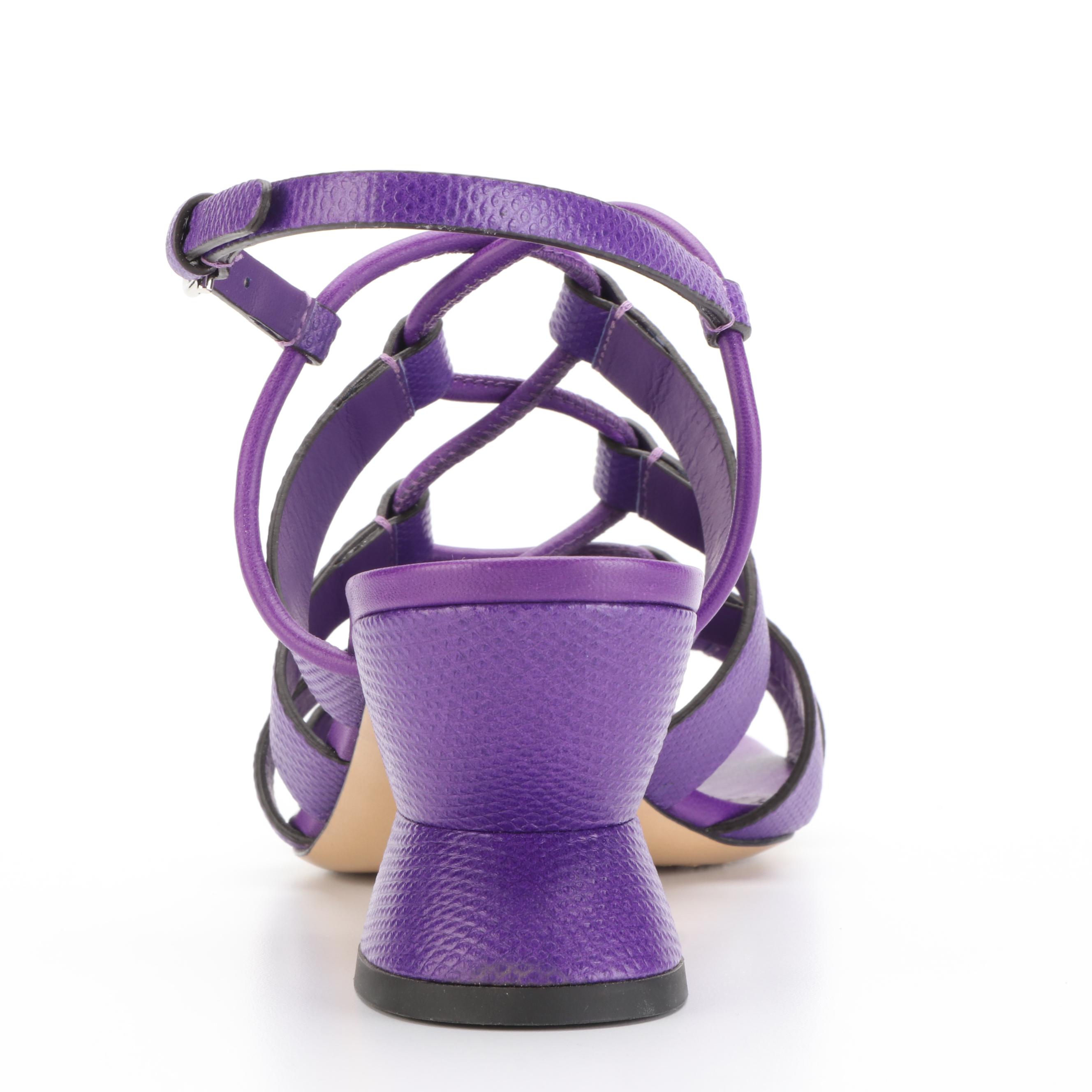 Salvatore Ferragamo 55mm Geometric Heel Sandals in Purple Snake-Effect Leather
