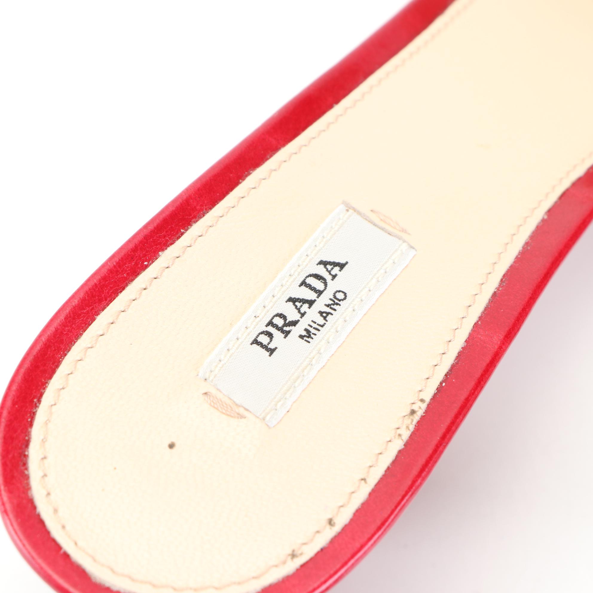 Prada Kitten Heel Sandals in Studded Red Leather