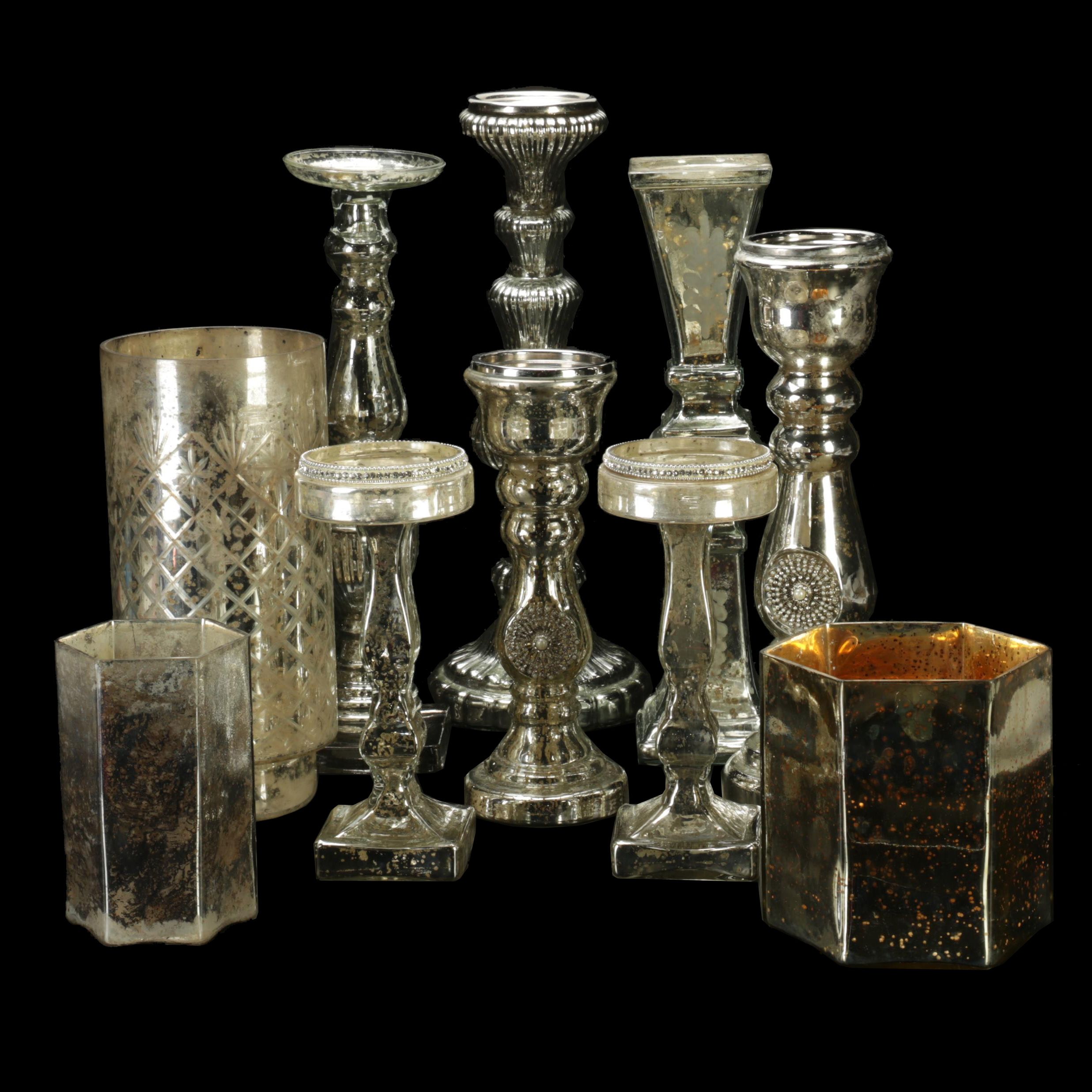 Mercury Glass Candle Holders and Vases