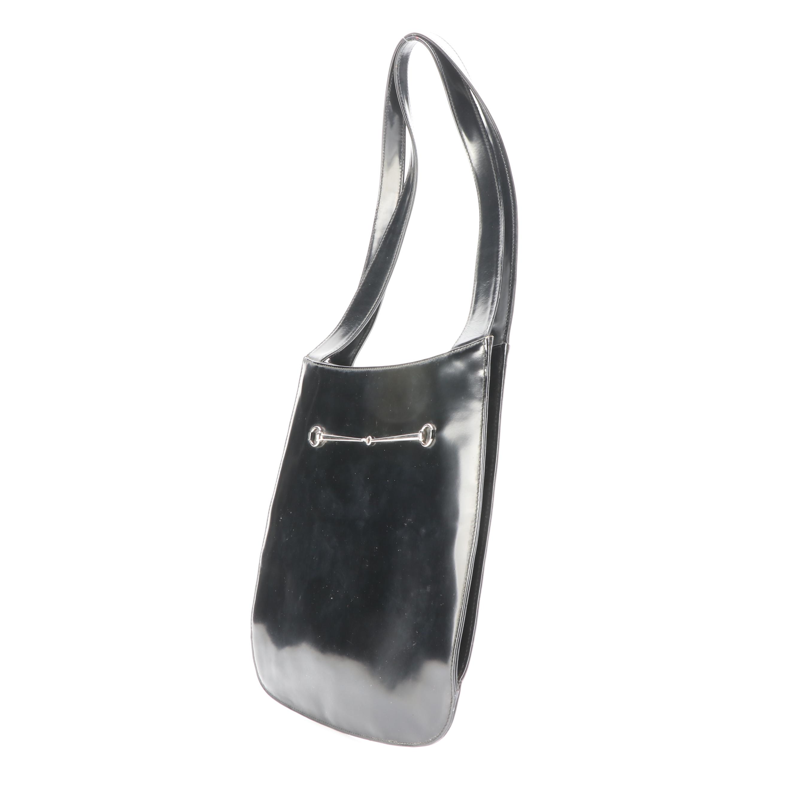 Gucci Horsebit Slim Shoulder Bag in Black Mastercalf Glazed Leather