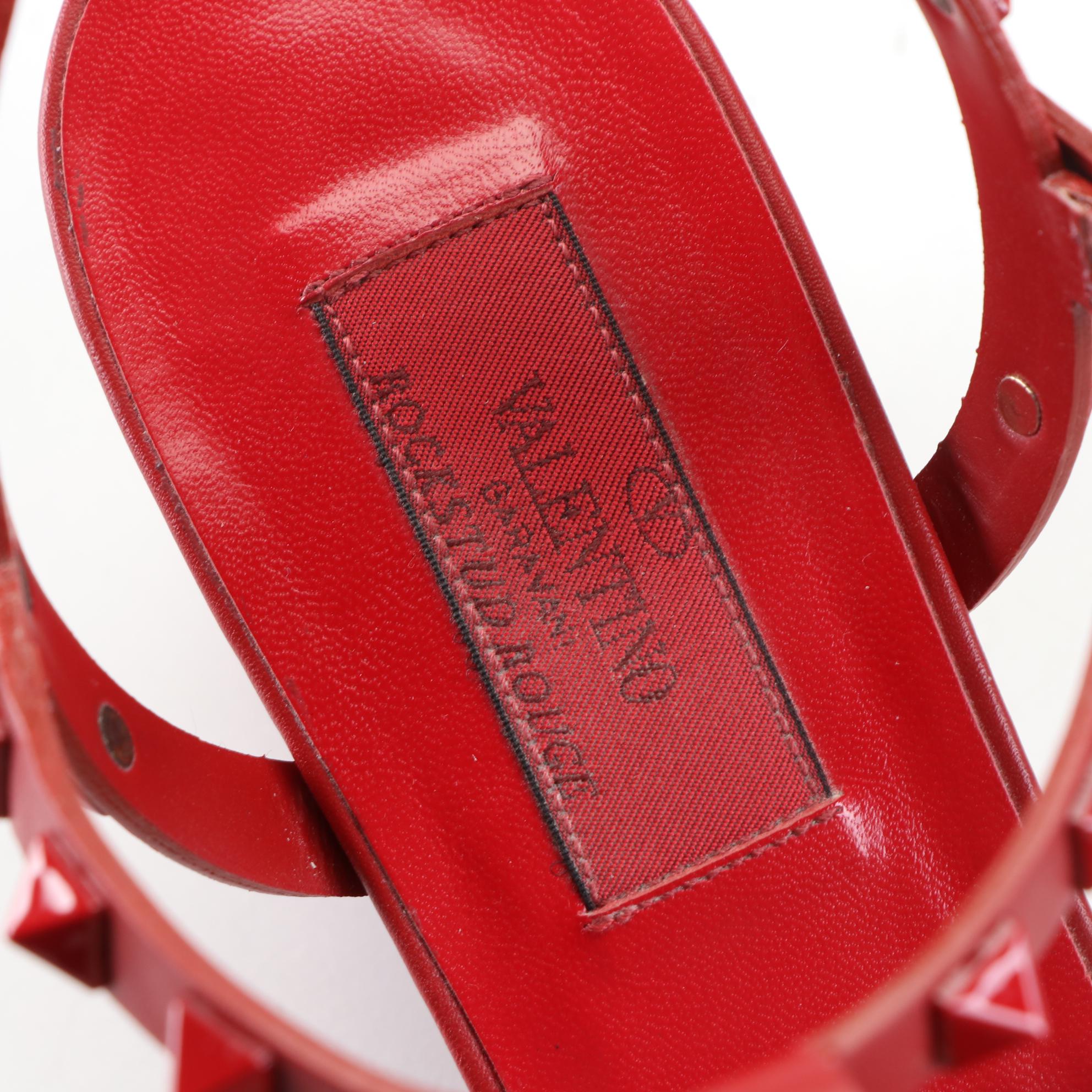Valentino Rockstud 60mm Block-Heel Sandals in Studded Red Leather