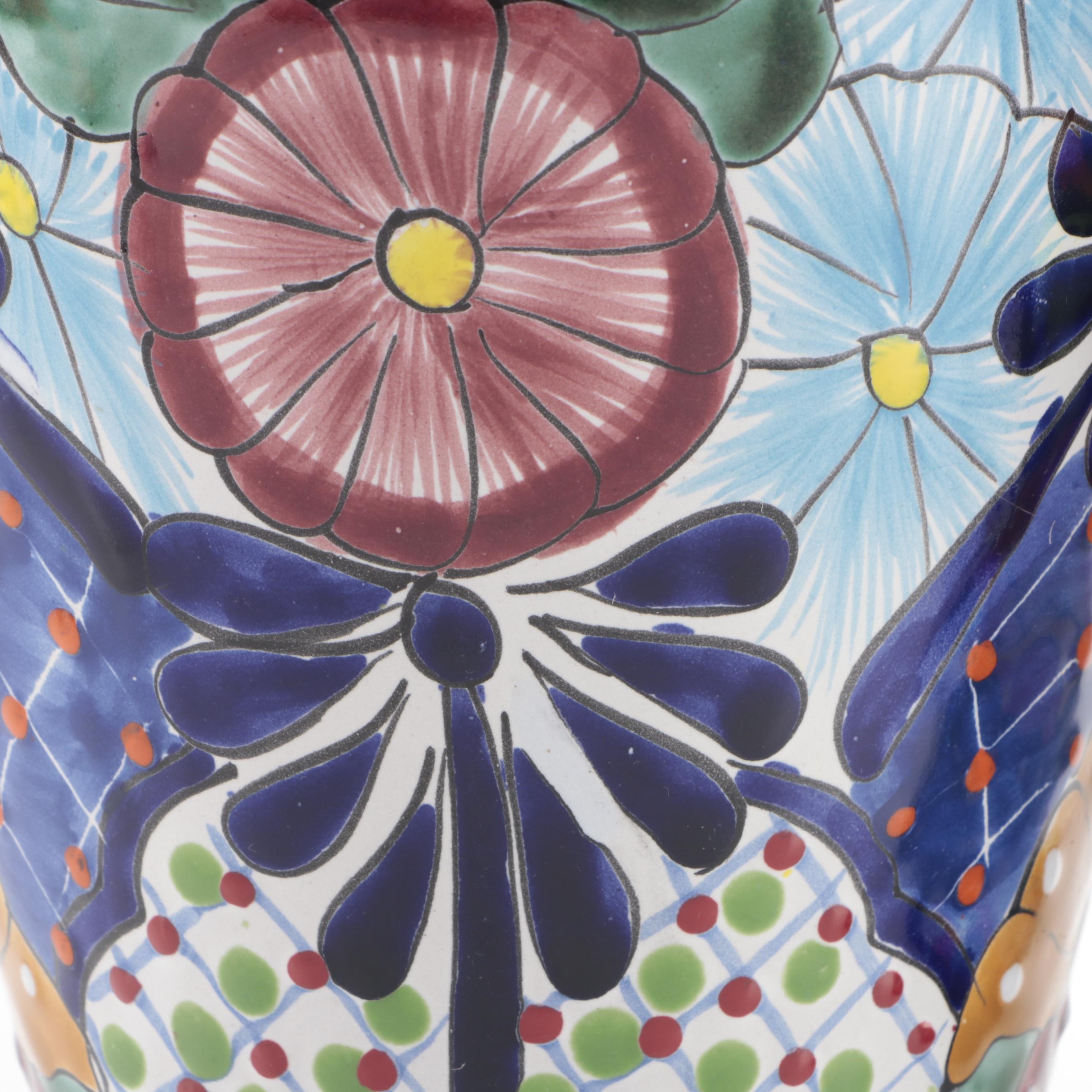 Mexican Hand-Painted Talavera Pottery Vases