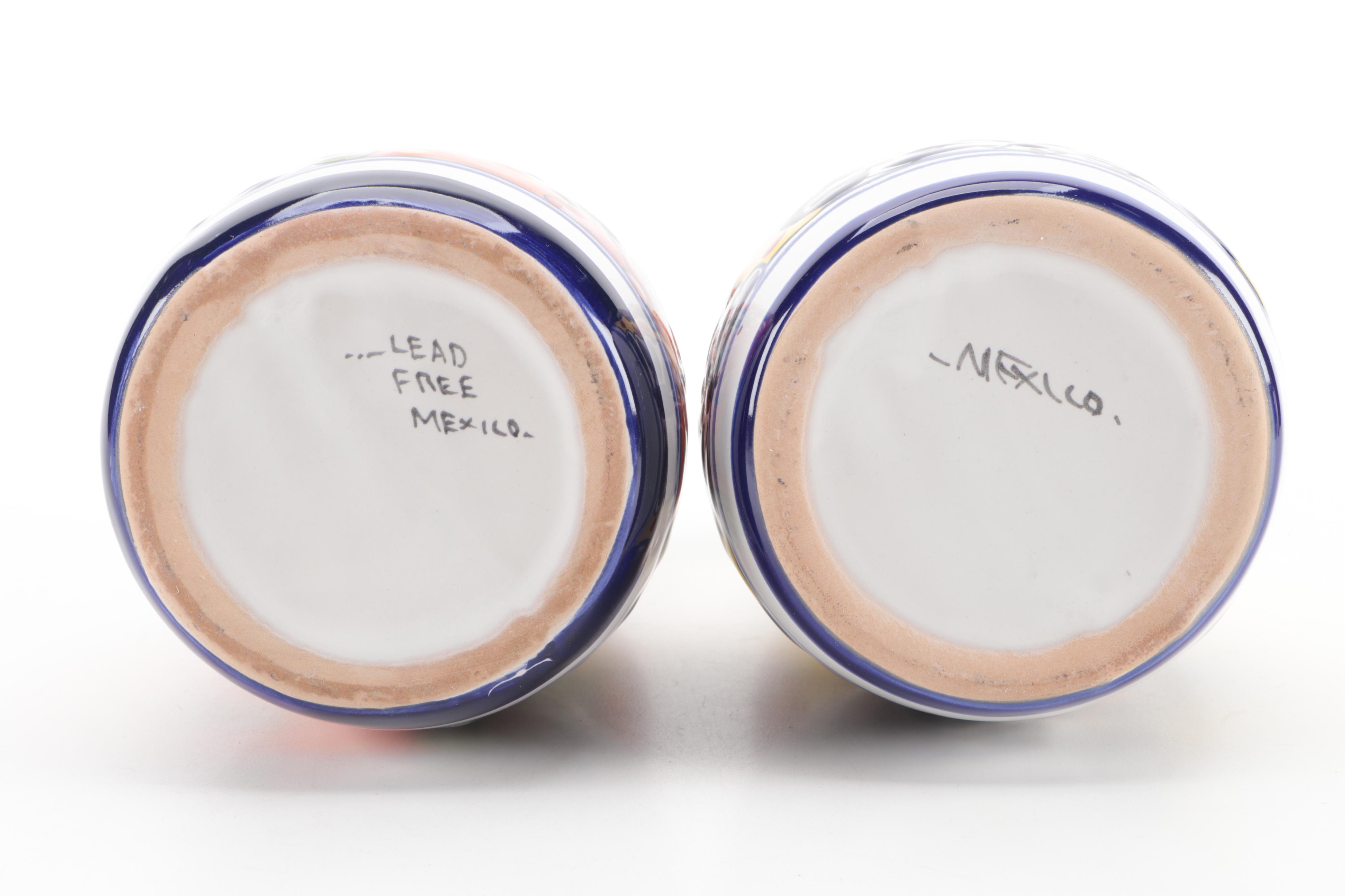 Mexican Hand-Painted Talavera Pottery Vases