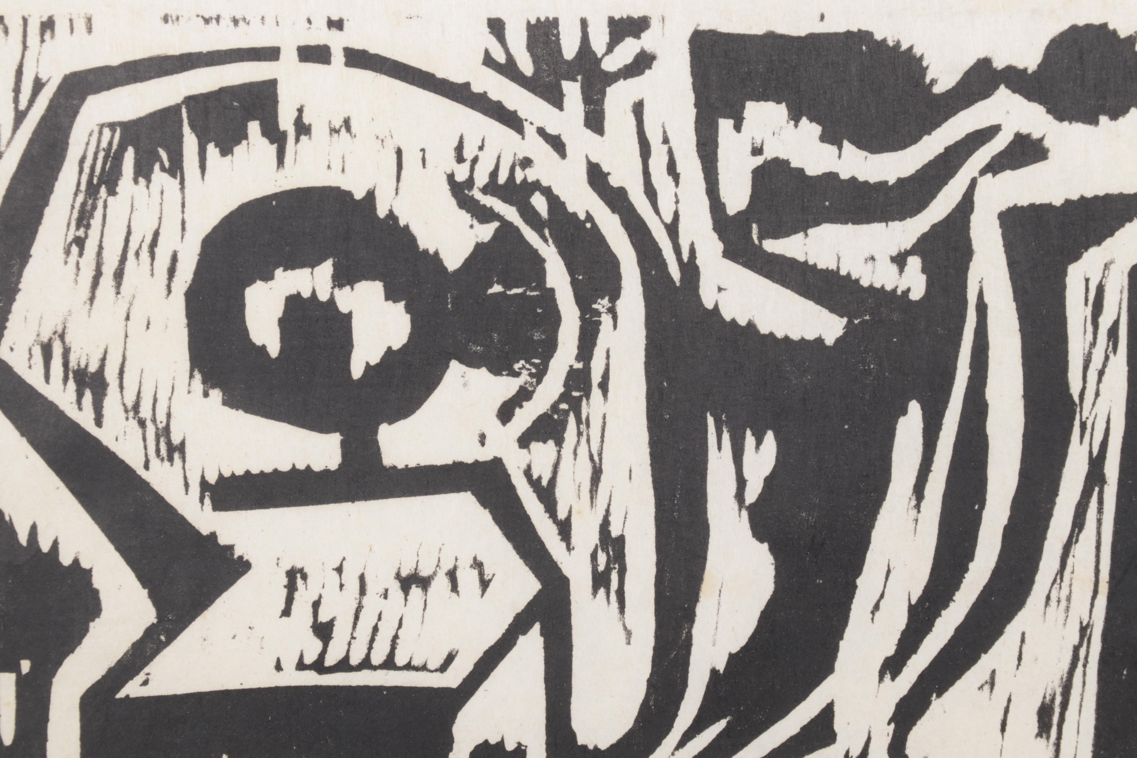 Sidney Chafetz Woodcut "Landscape," 1980