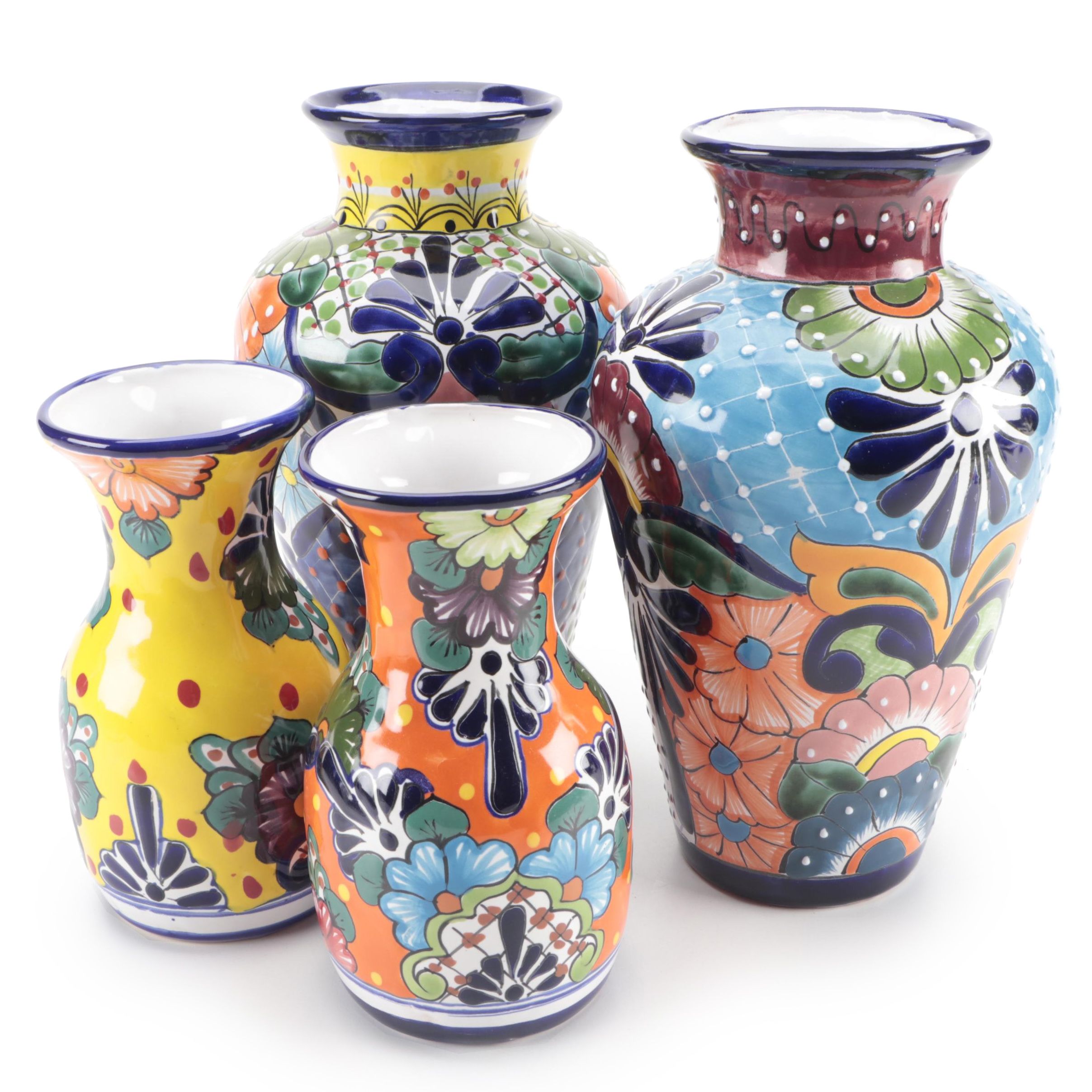 Mexican Hand-Painted Talavera Pottery Vases