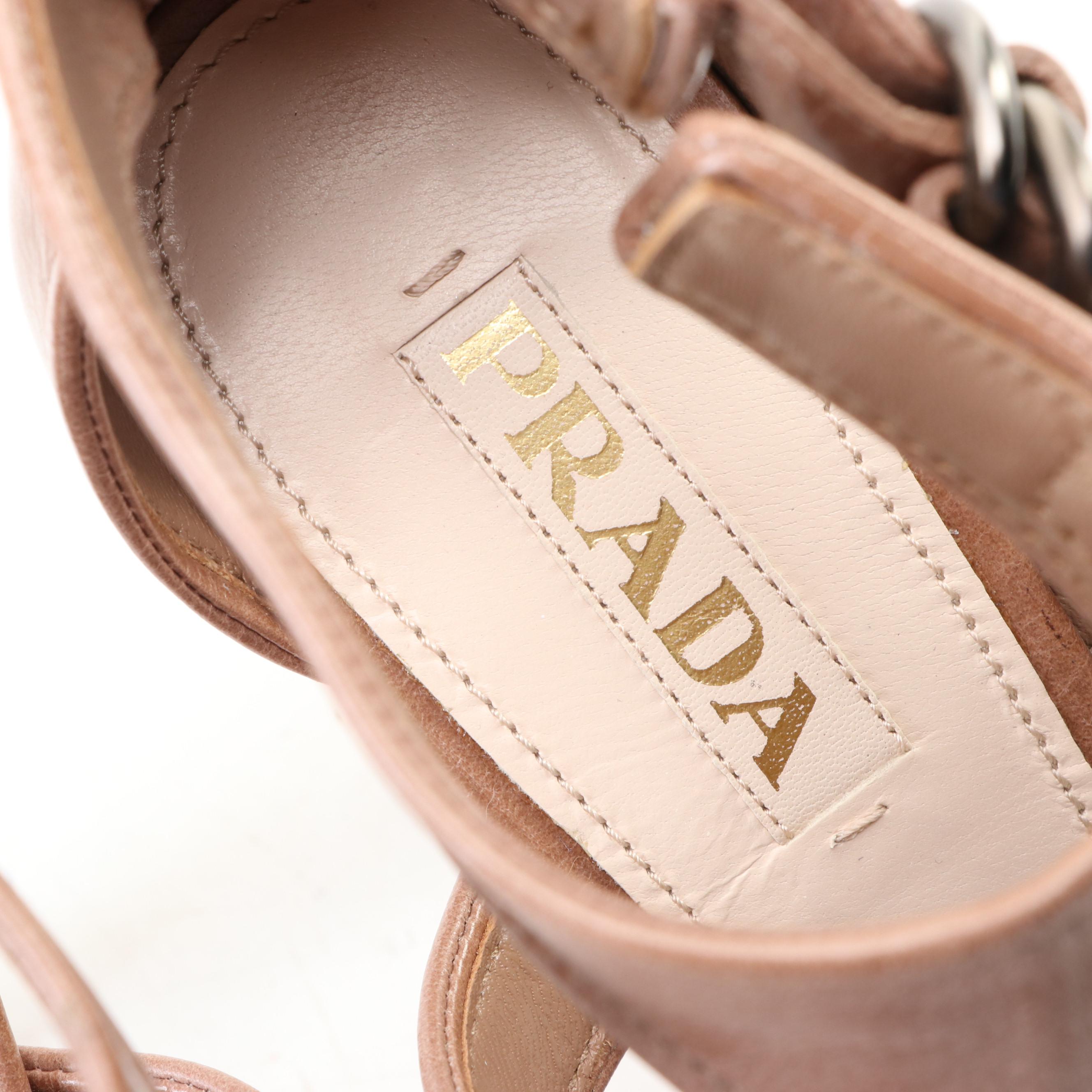 Prada 95mm Peep-Toe Platform Cage Booties in Waxed Leather