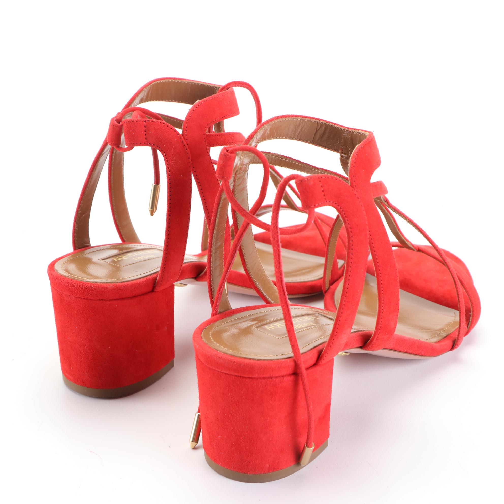 Aquazzura Red Suede Strappy Block Heels