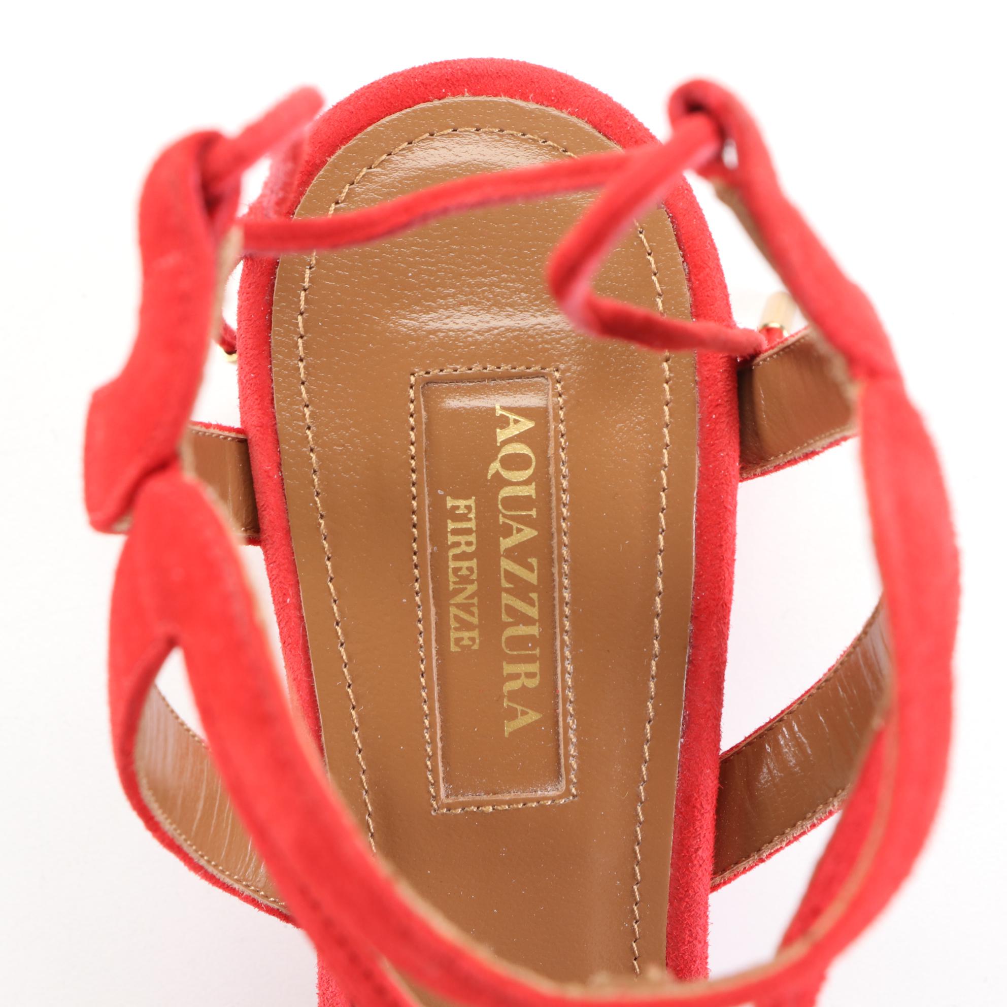 Aquazzura Red Suede Strappy Block Heels