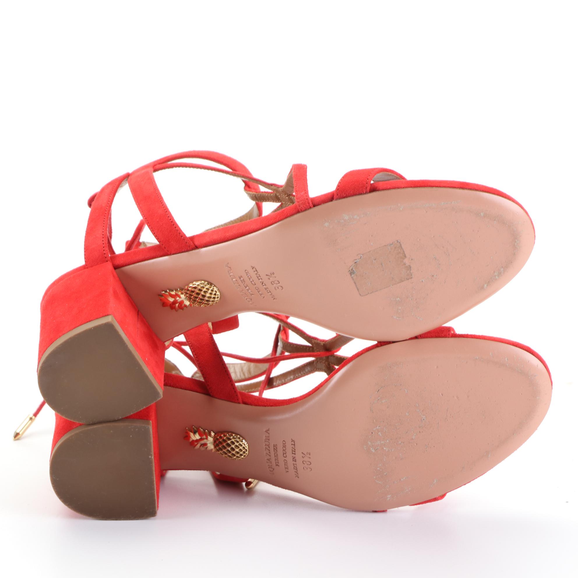 Aquazzura Red Suede Strappy Block Heels