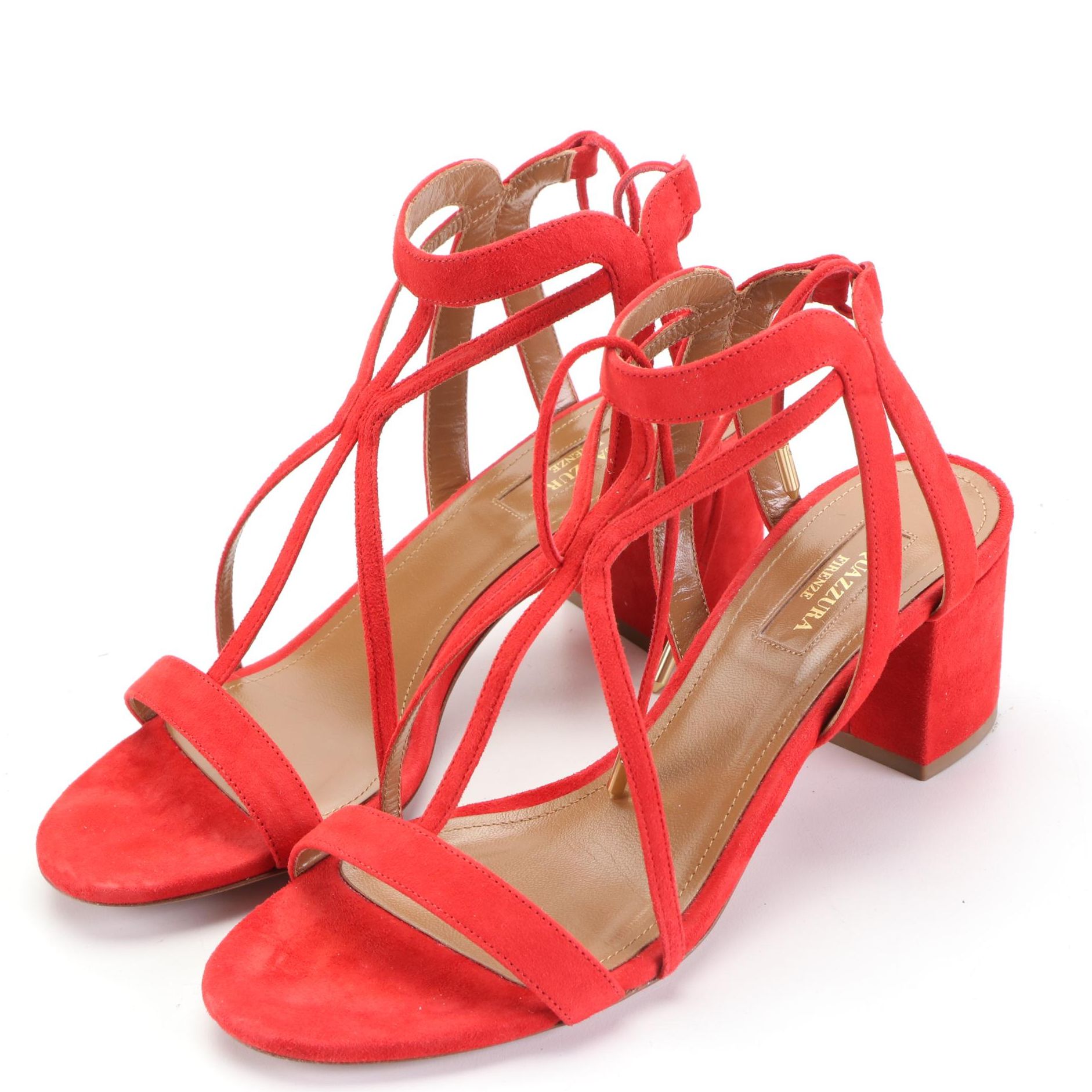 Aquazzura Red Suede Strappy Block Heels