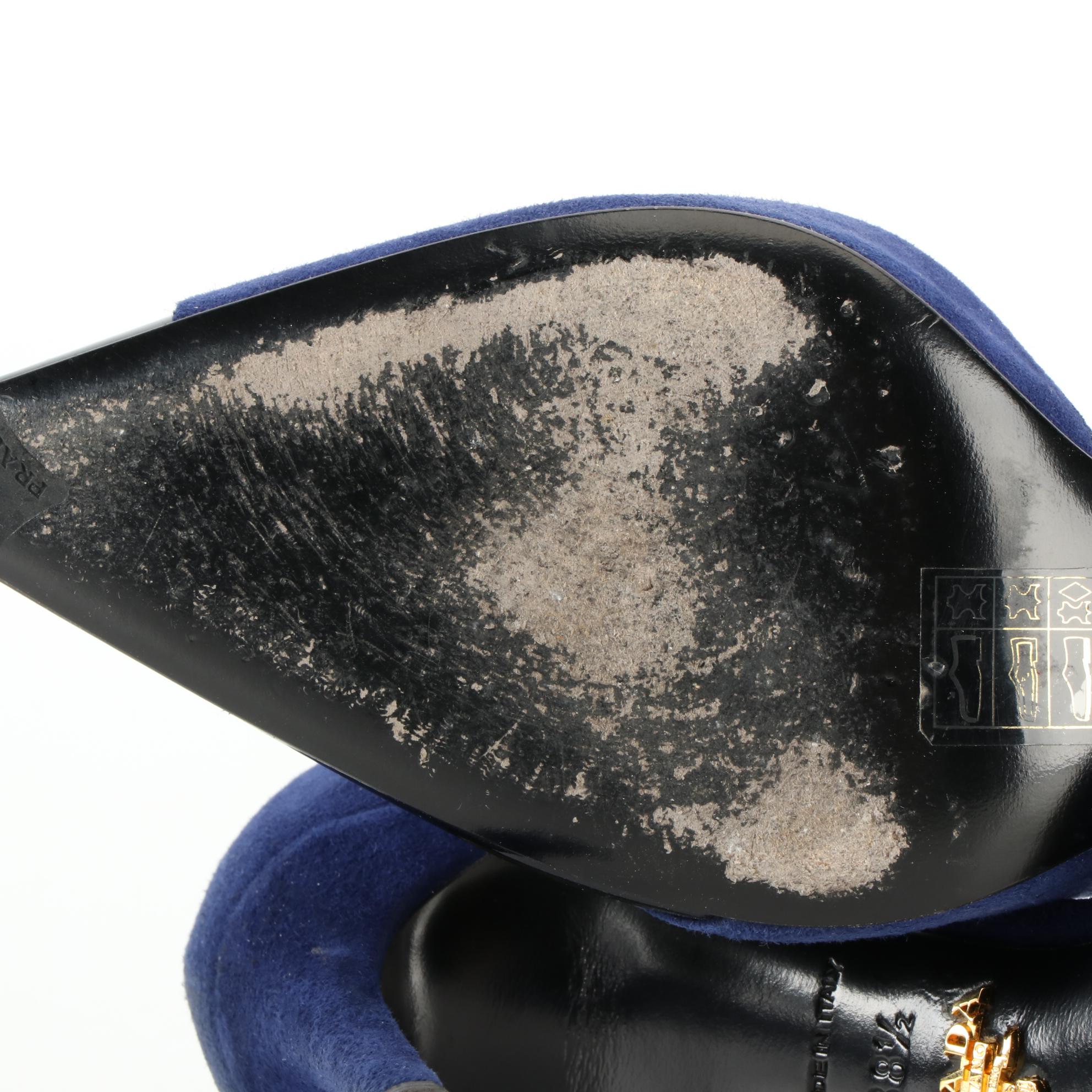 Prada d'Orsay Pumps in Blue Suede with Black Patent Leather Toe Caps