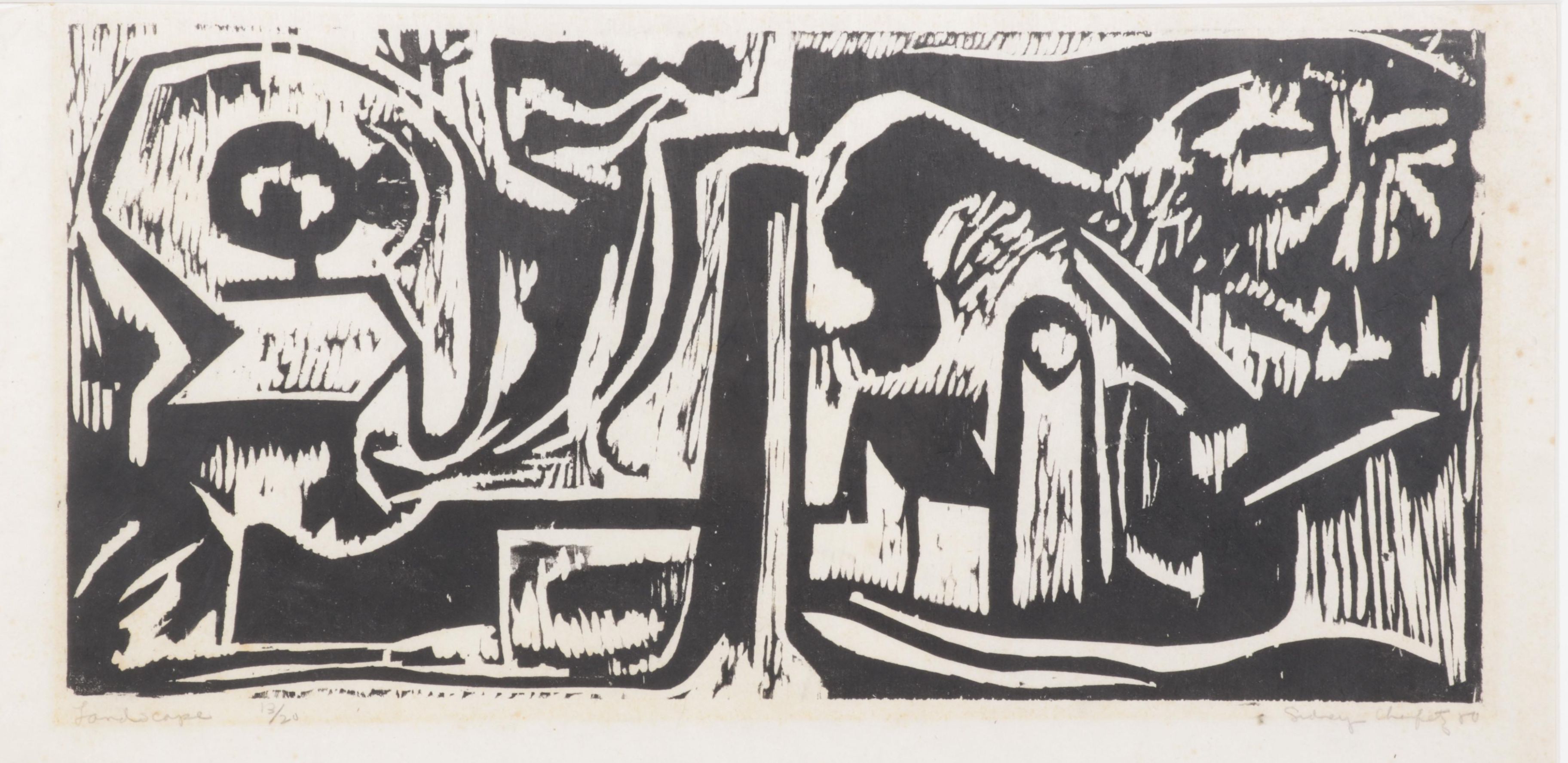 Sidney Chafetz Woodcut "Landscape," 1980