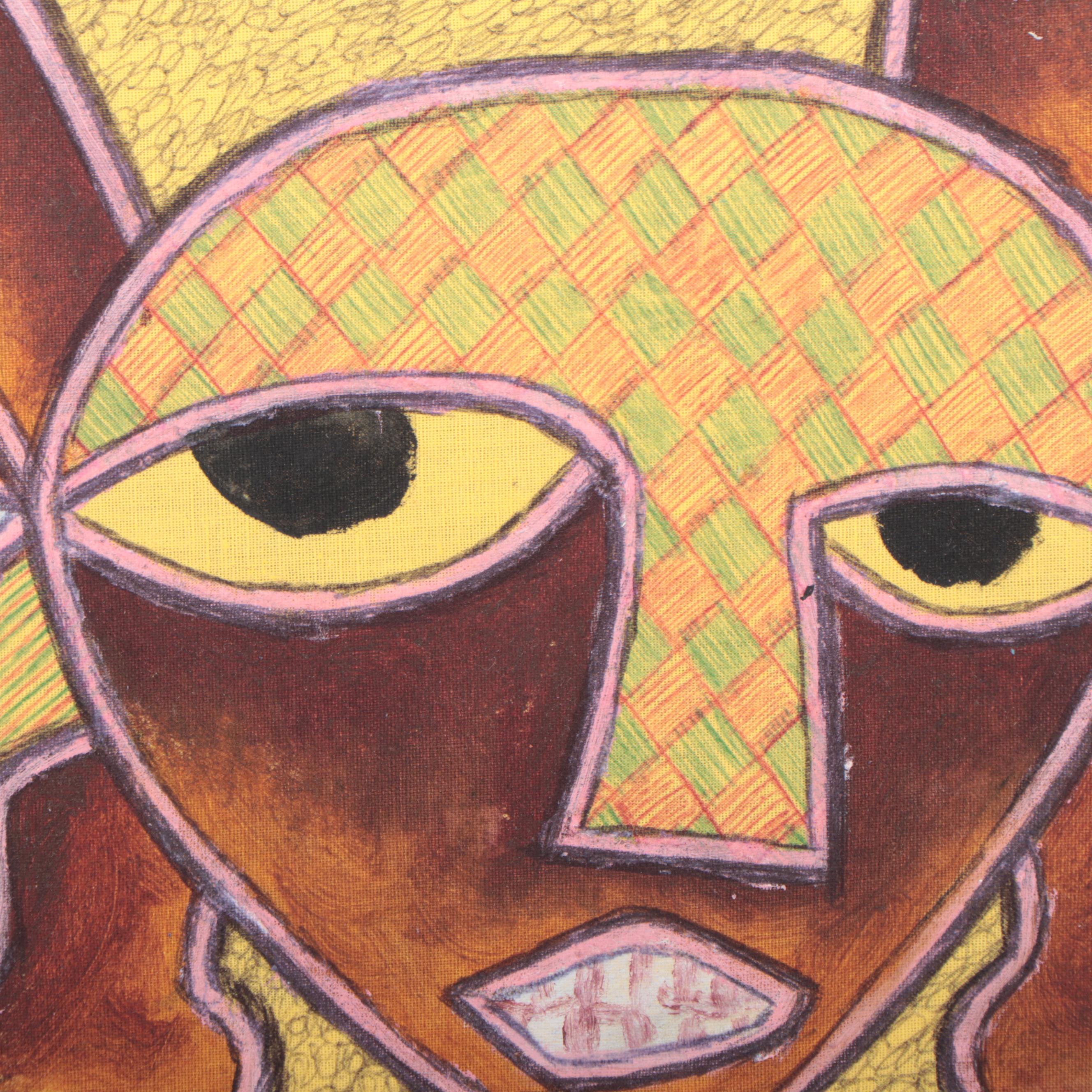 Kayode Buraimoh Abstract Figural Mixed Media Painting, 2014