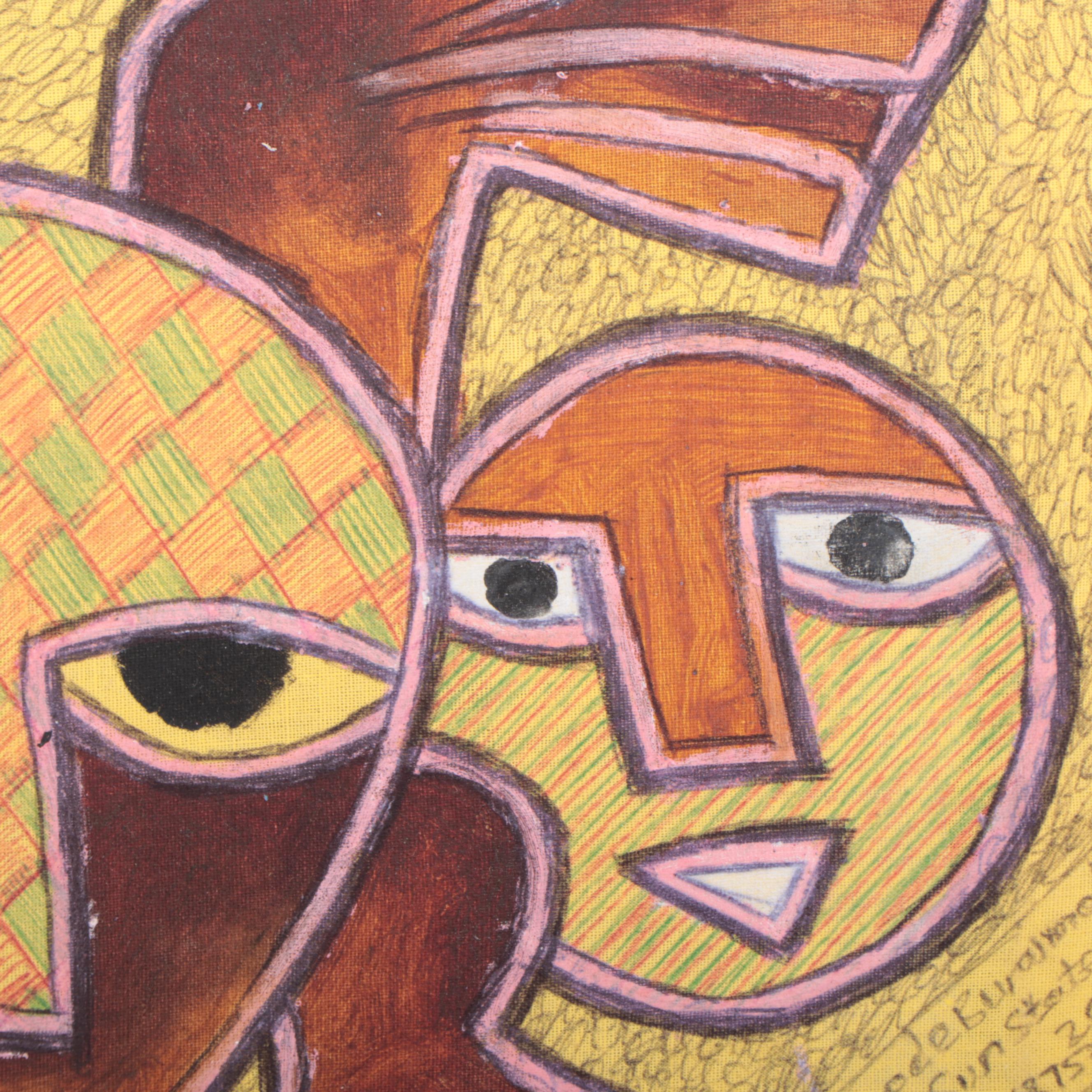 Kayode Buraimoh Abstract Figural Mixed Media Painting, 2014