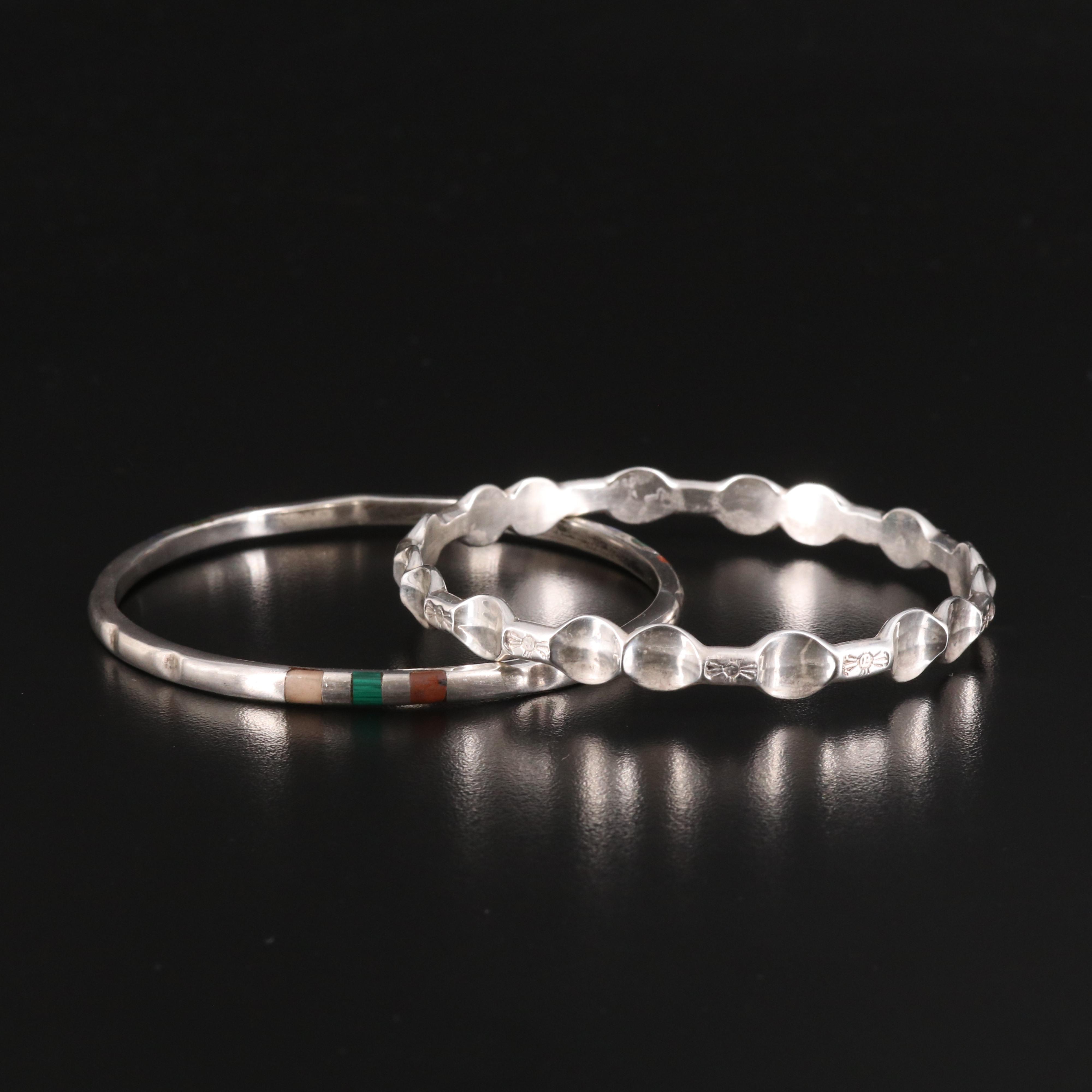 Sterling Malachite and Sodalite and Scalloped Bangles