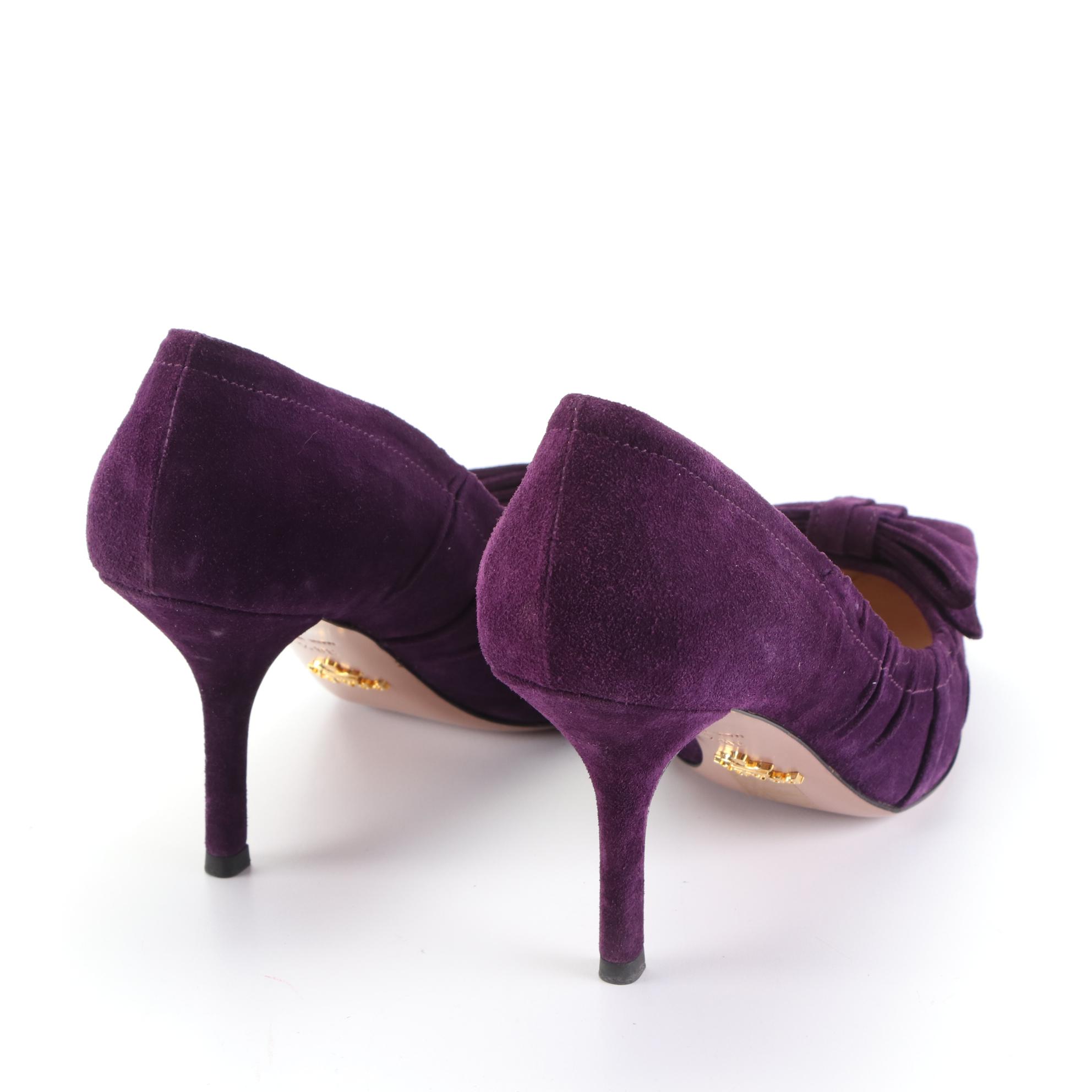 Prada Bow Pumps in Aubergine Suede