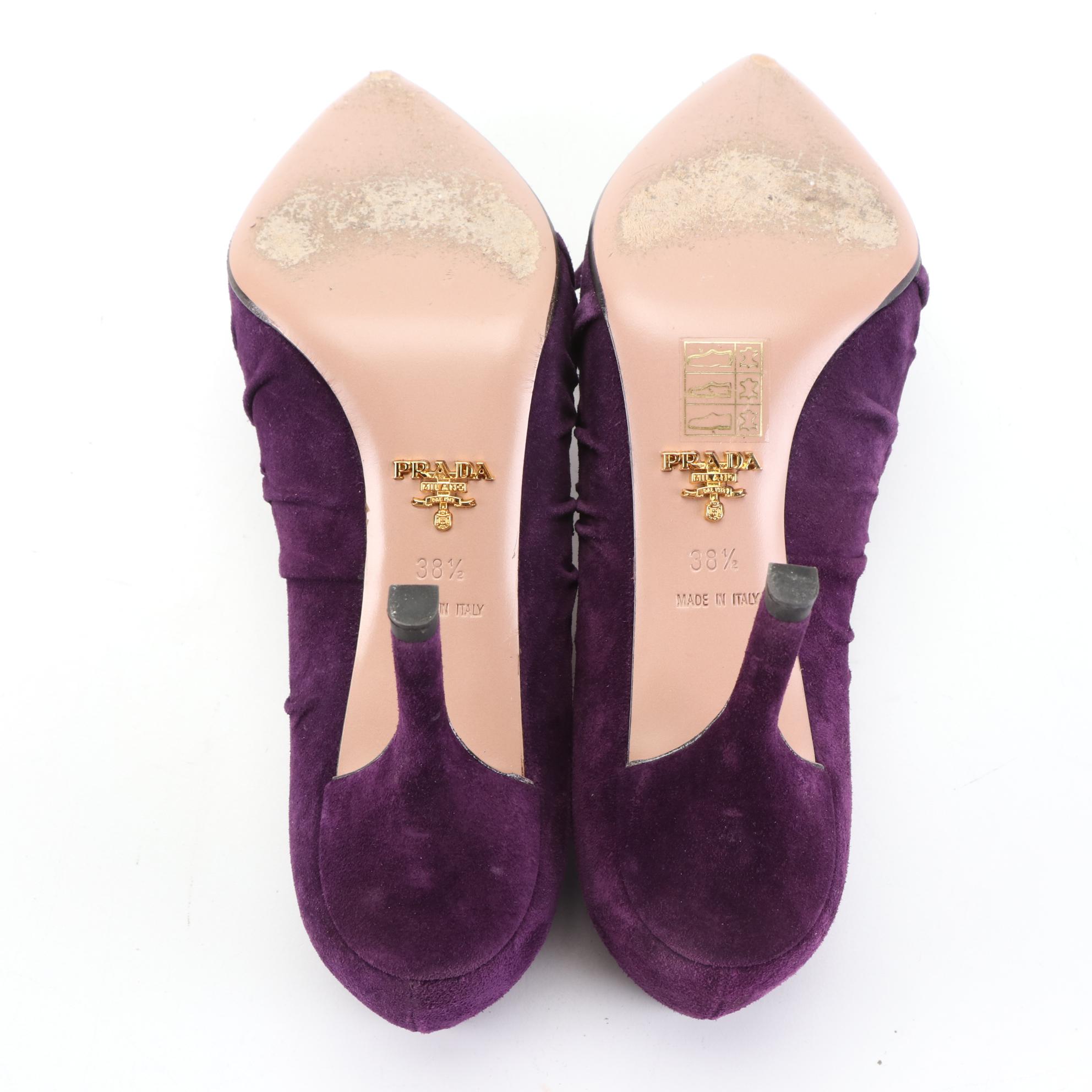 Prada Bow Pumps in Aubergine Suede