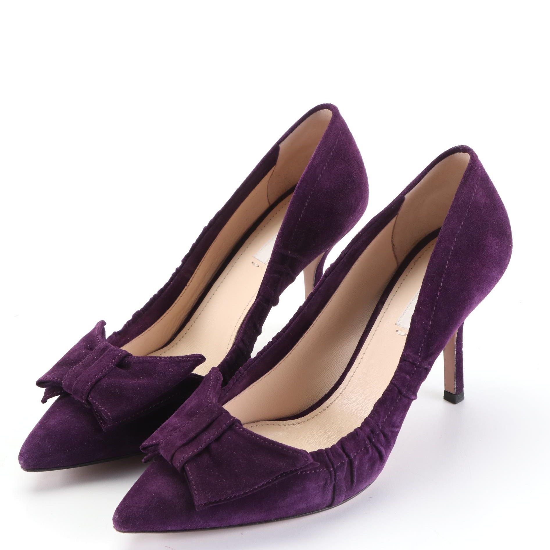 Prada Bow Pumps in Aubergine Suede