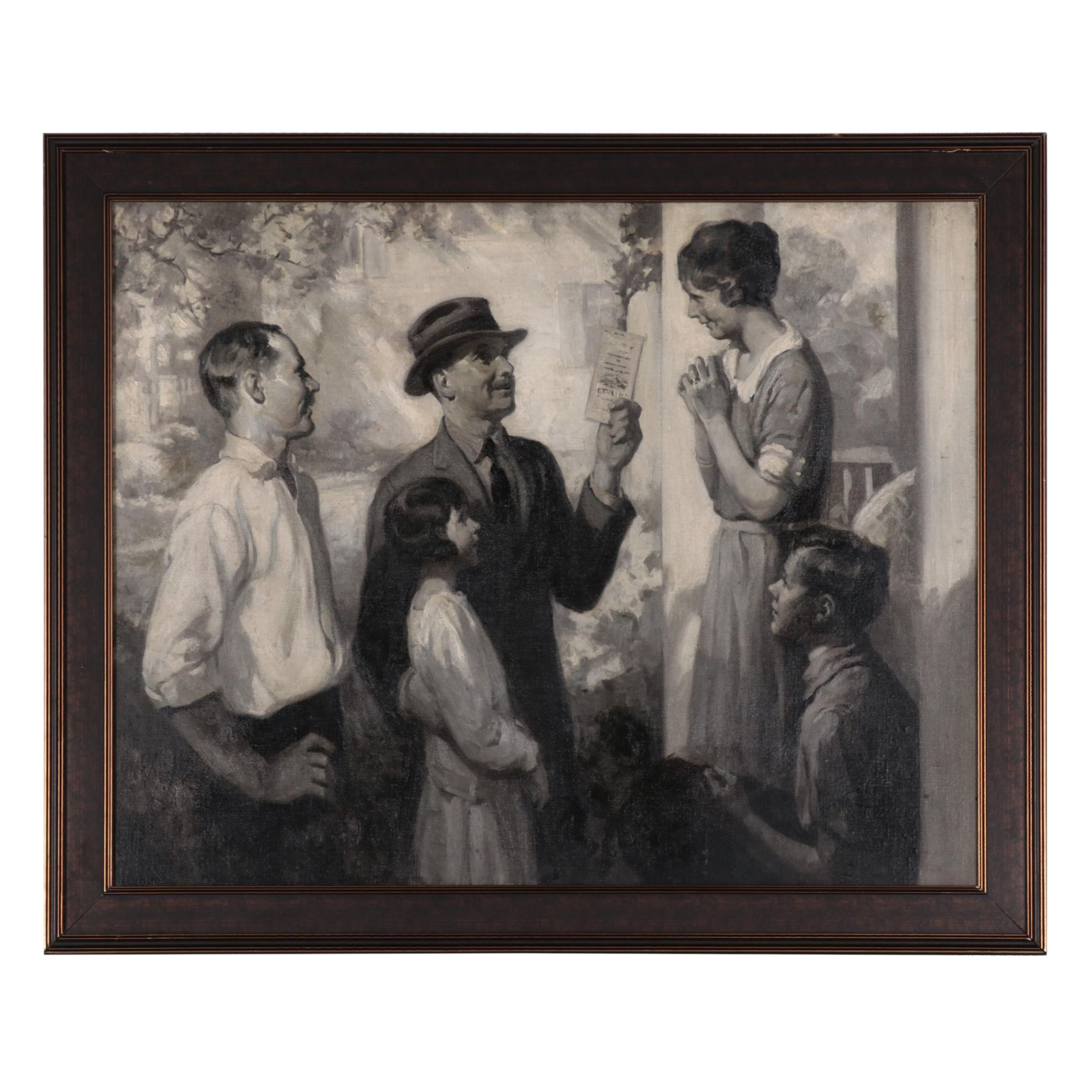 Grisaille Oil Painting for Aetna Insurance Advertisement, Circa 1924
