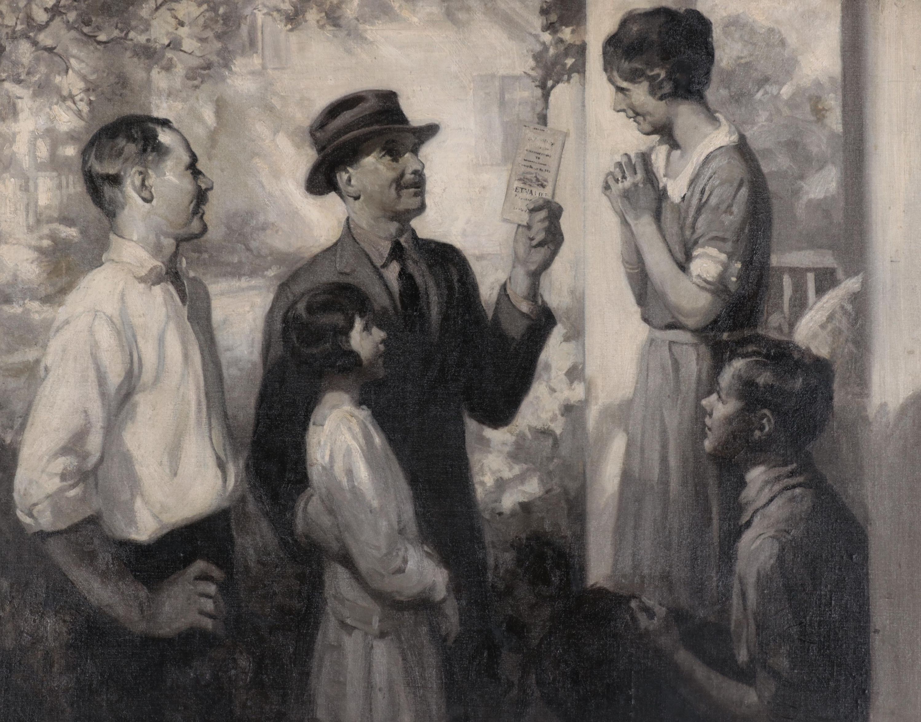 Grisaille Oil Painting for Aetna Insurance Advertisement, Circa 1924