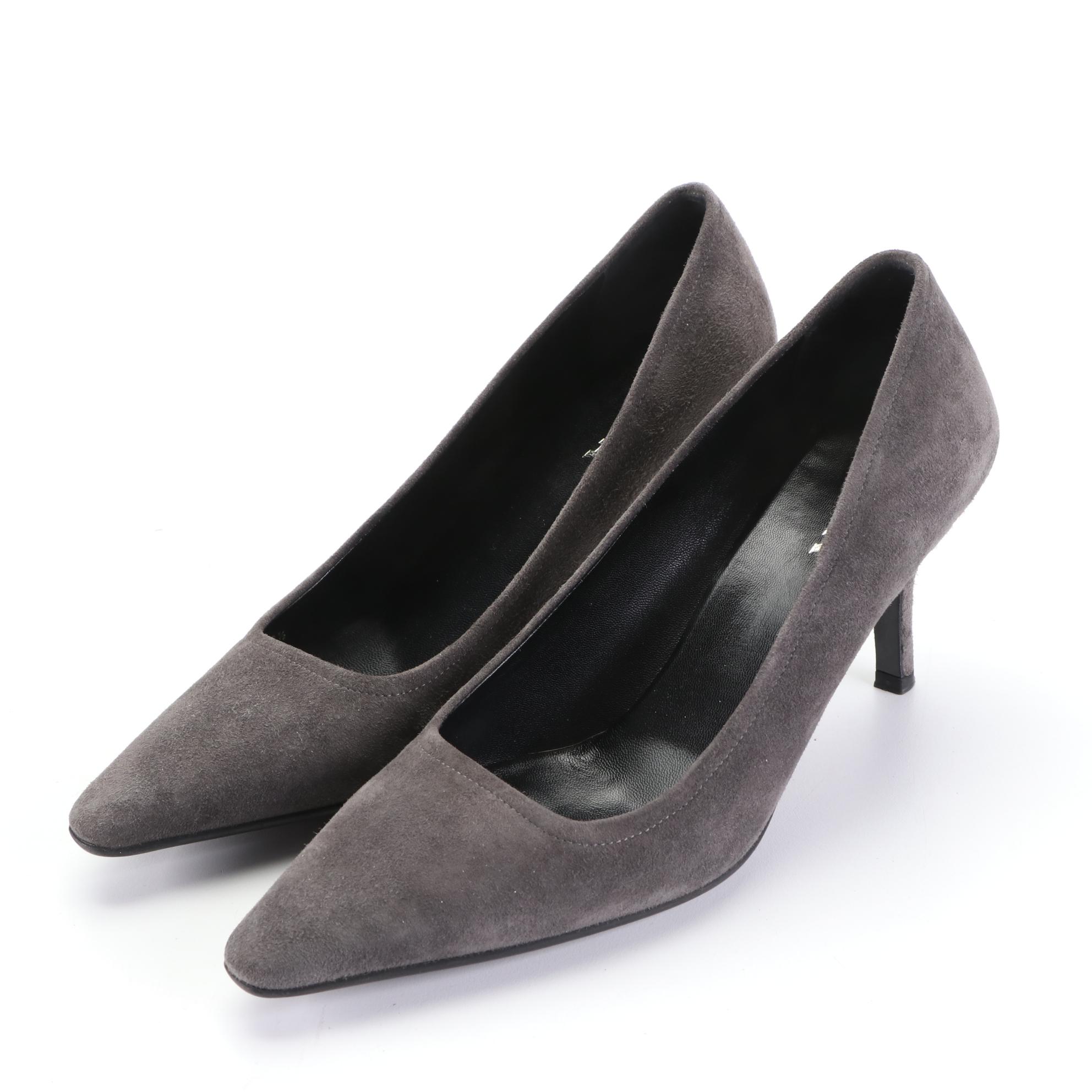 Prada 70mm Pumps in Dark Grey Suede with Rubber Soles