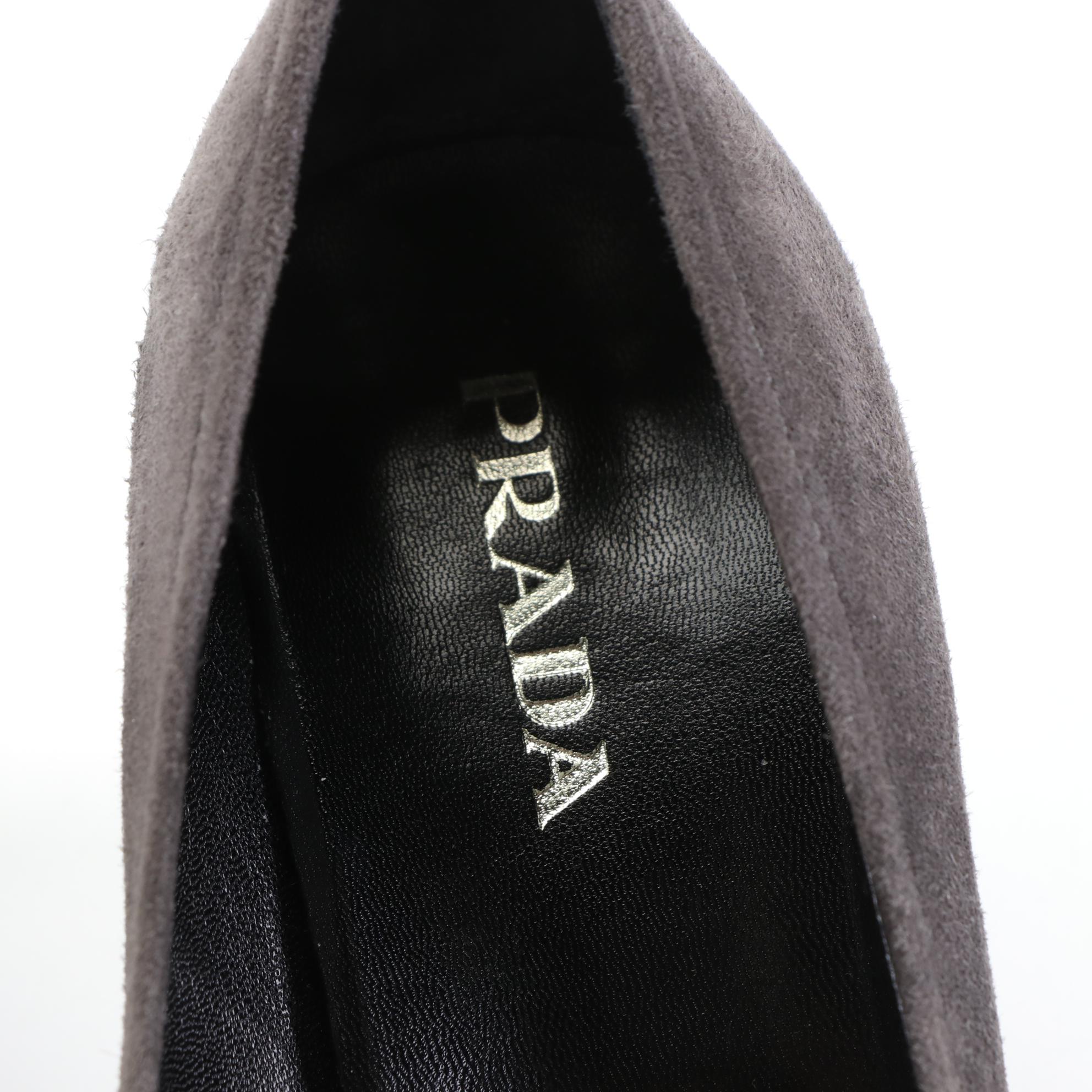 Prada 70mm Pumps in Dark Grey Suede with Rubber Soles