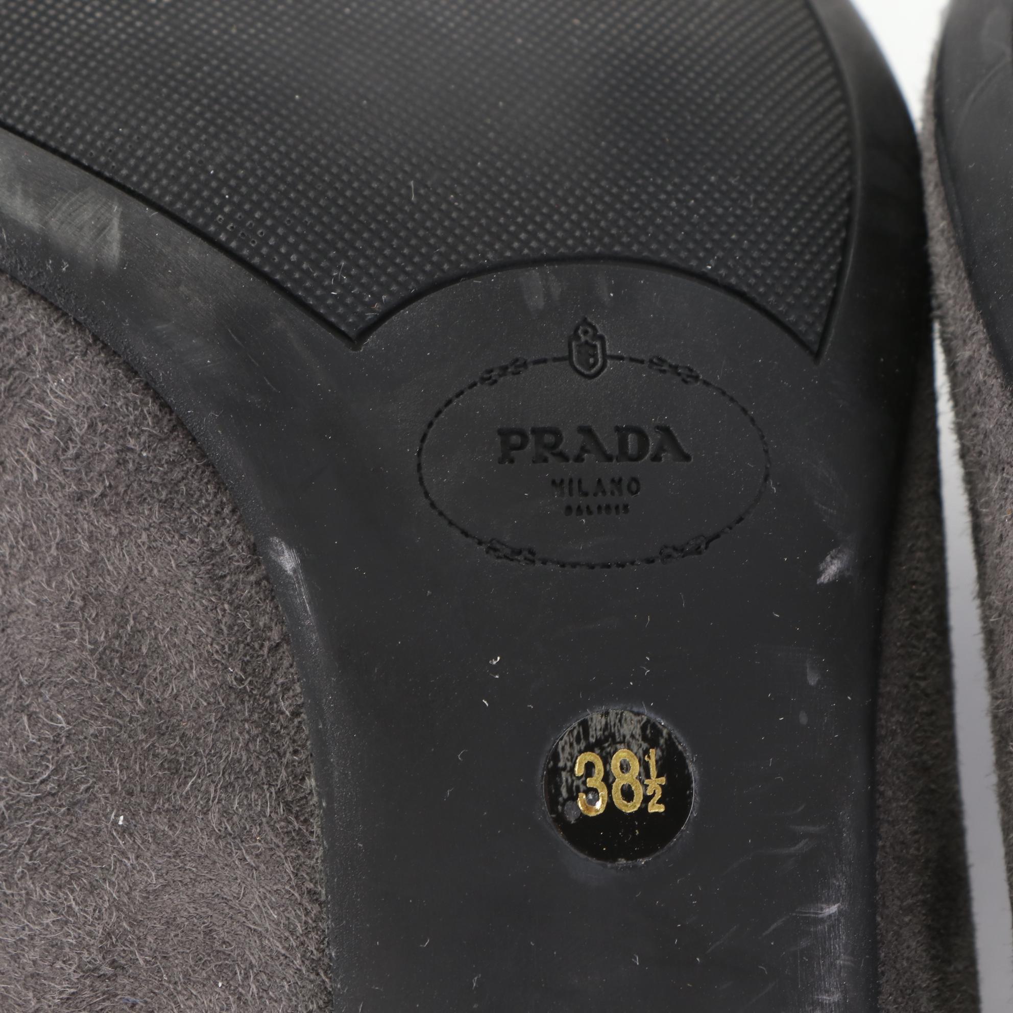 Prada 70mm Pumps in Dark Grey Suede with Rubber Soles