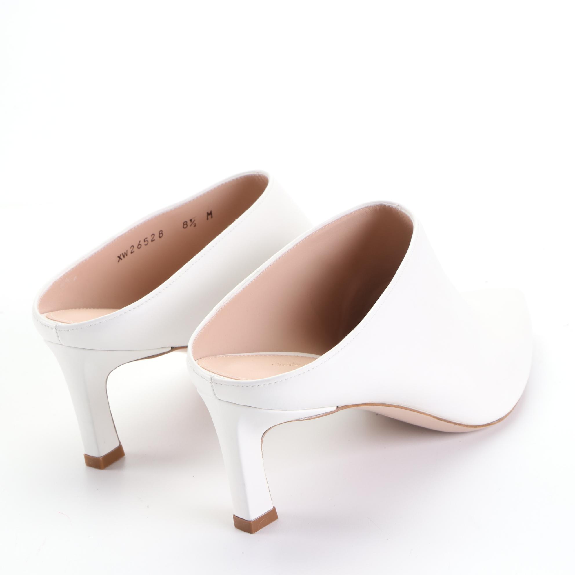 Stuart Weitzman Pointed-Toe Mules in White Leather
