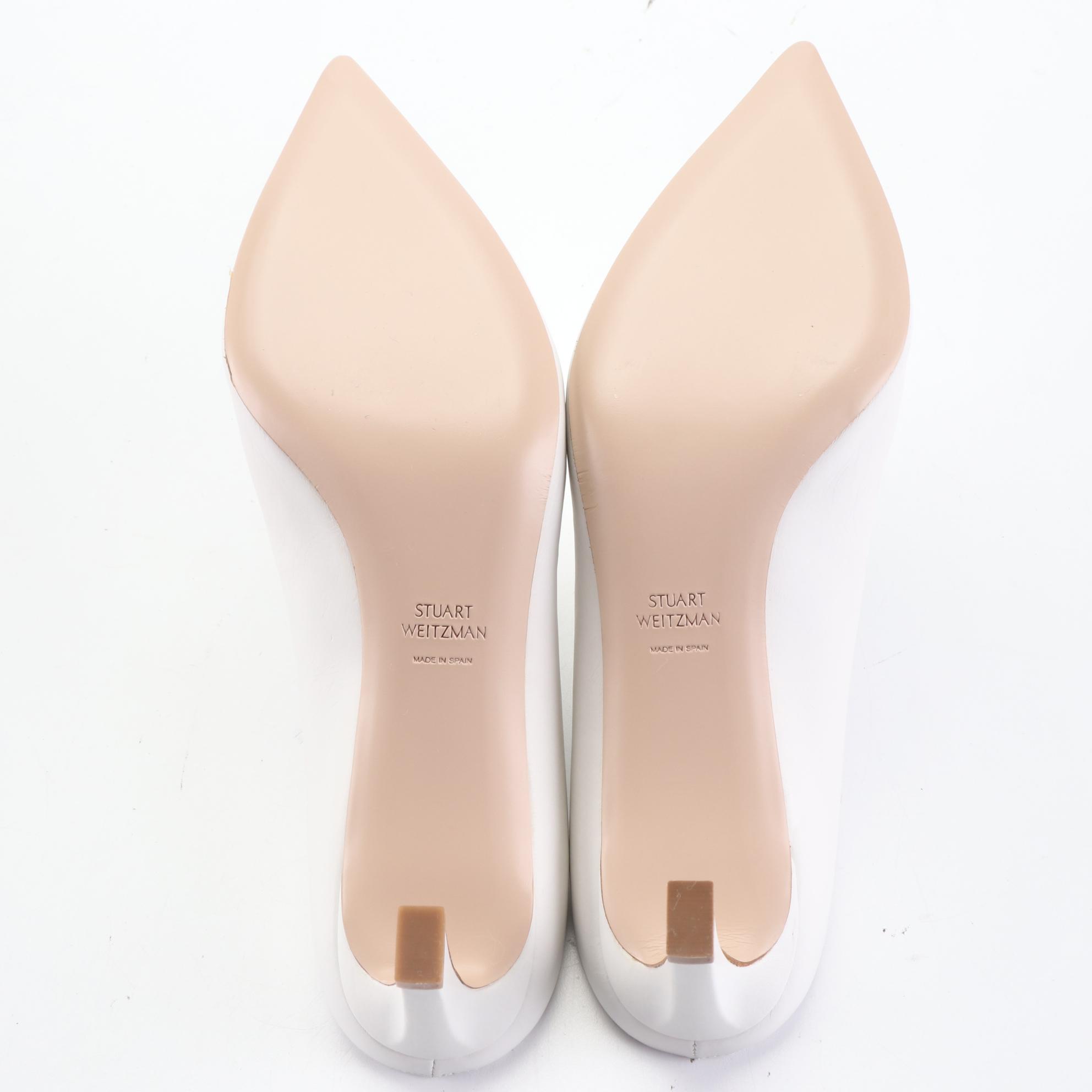 Stuart Weitzman Pointed-Toe Mules in White Leather