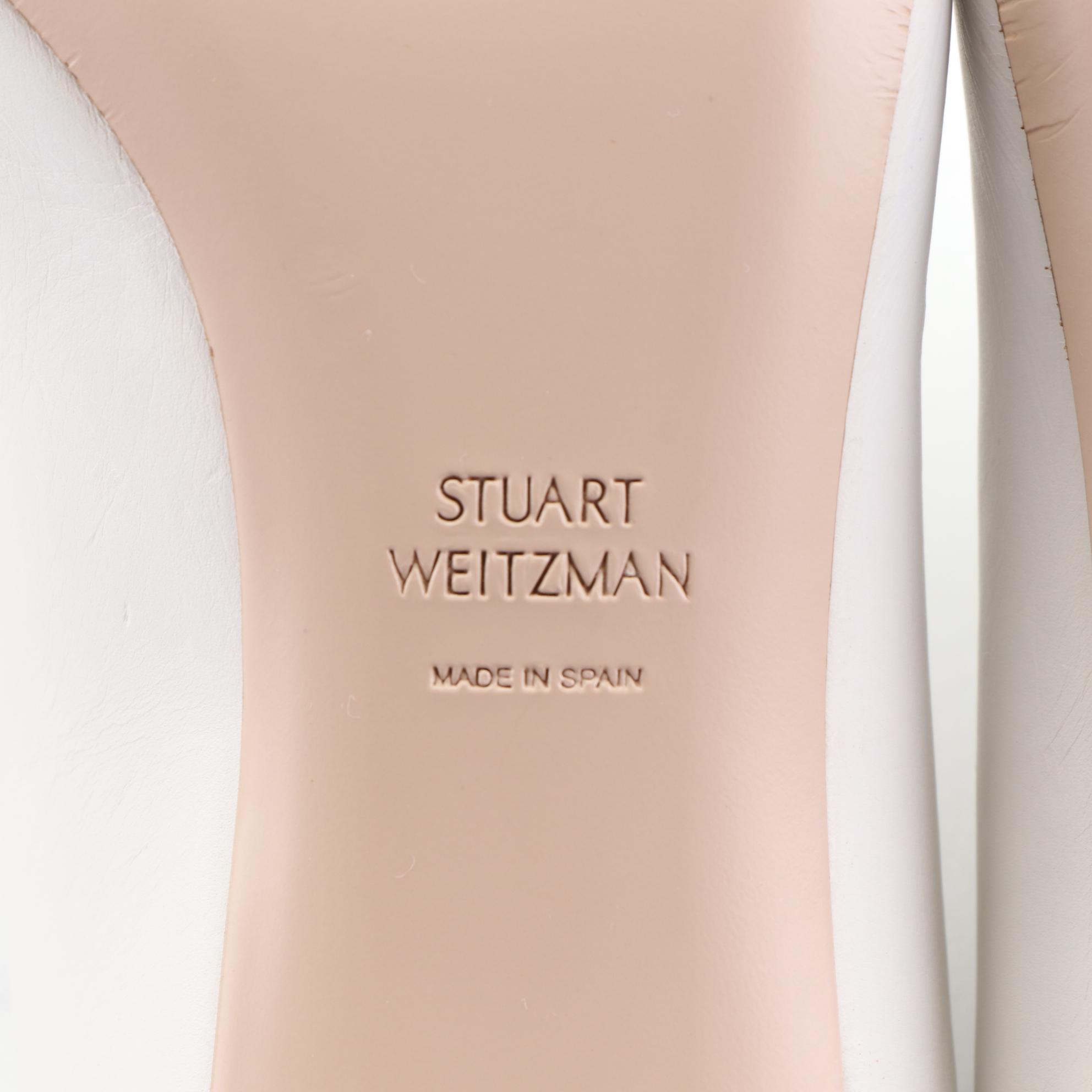 Stuart Weitzman Pointed-Toe Mules in White Leather