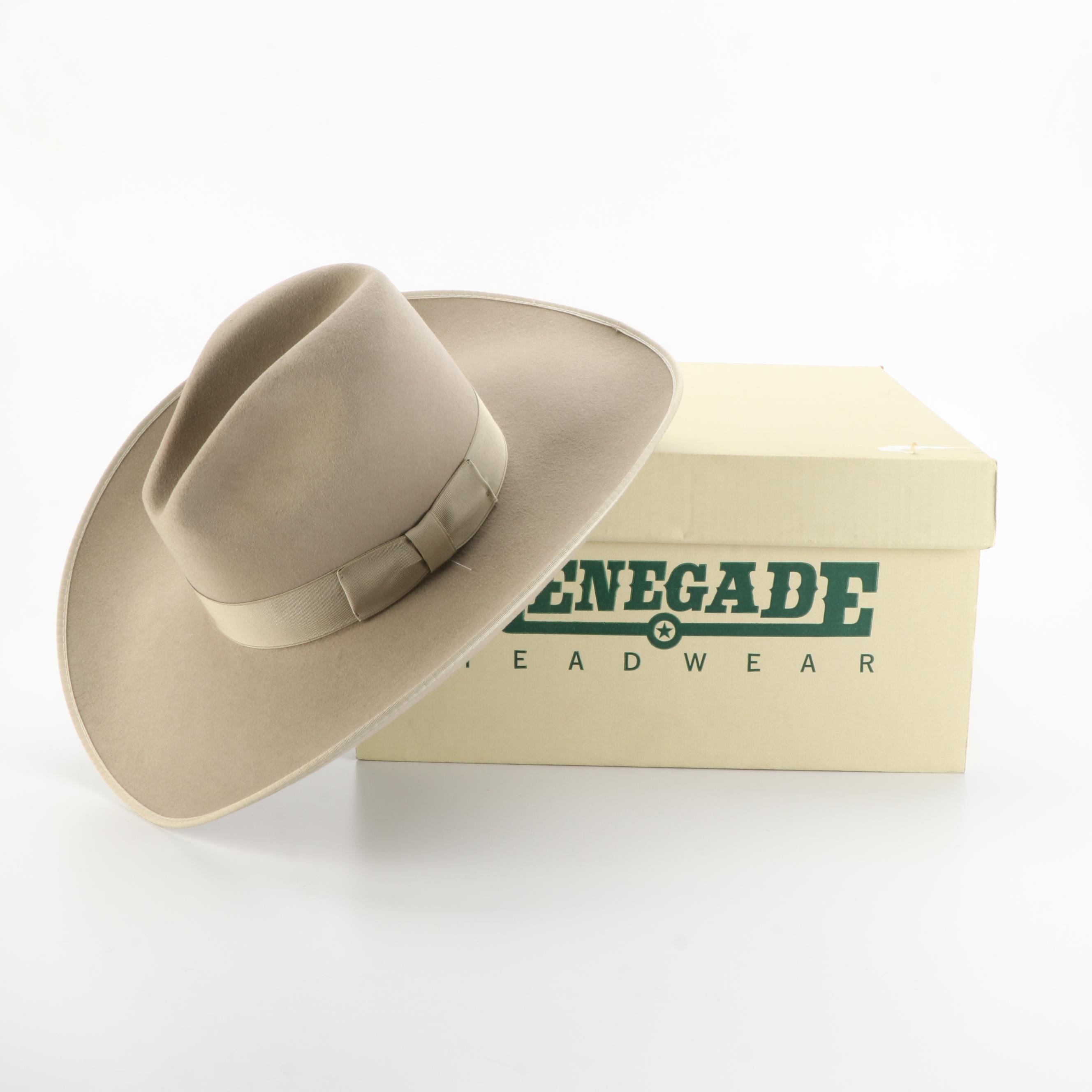 Renegade Western Hat in 2X Fur Felt and Grosgrain Ribbon Trim with Box