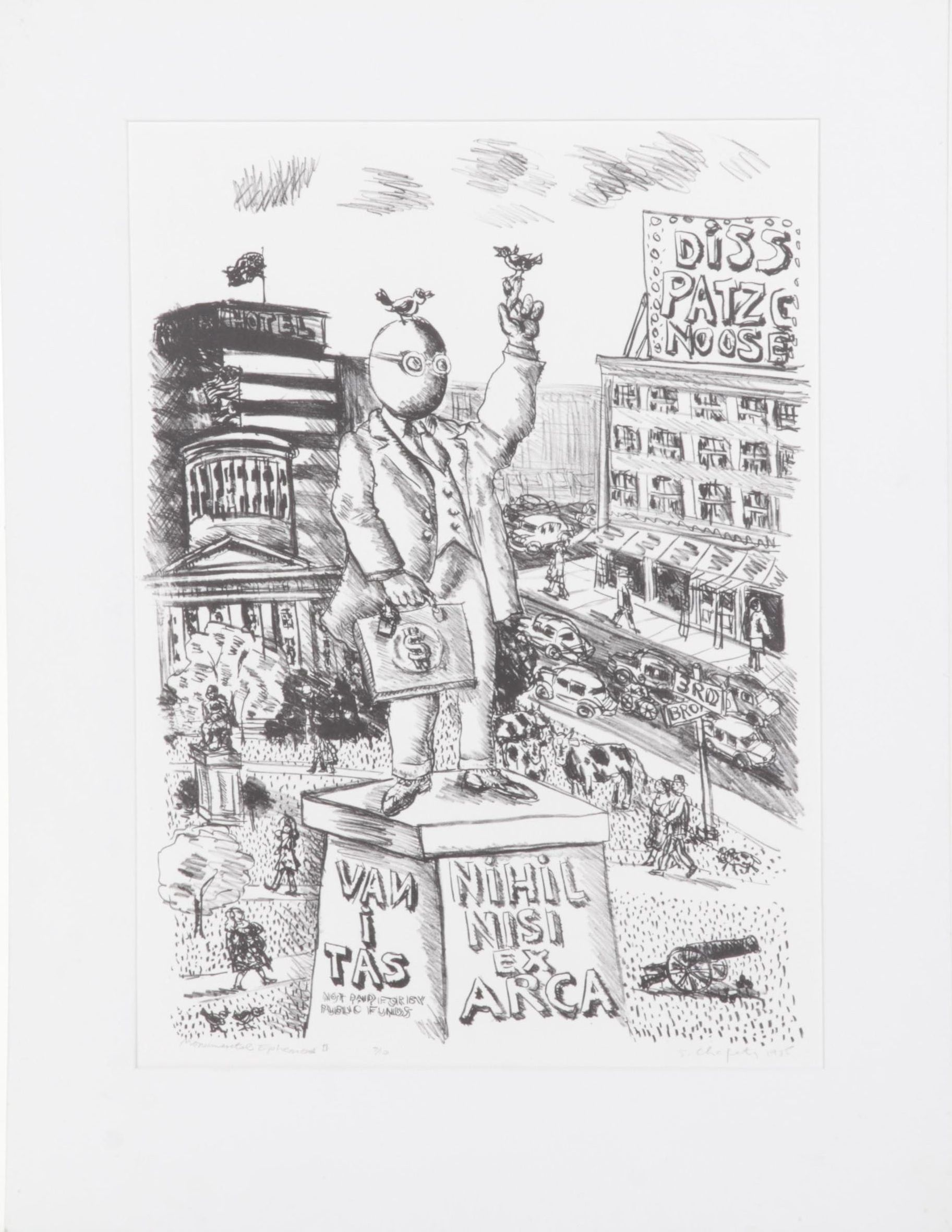 Sidney Chafetz Lithograph "Monumental Ephemera II," 1985