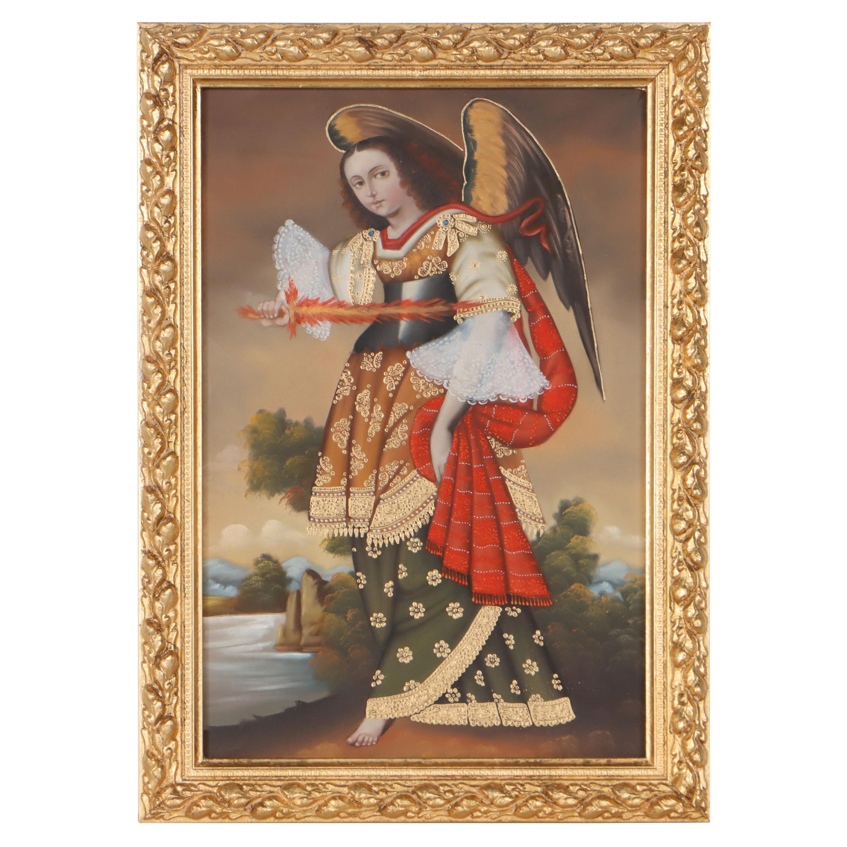 Cuzco School Style Icon Oil Painting of Michael the Archangel