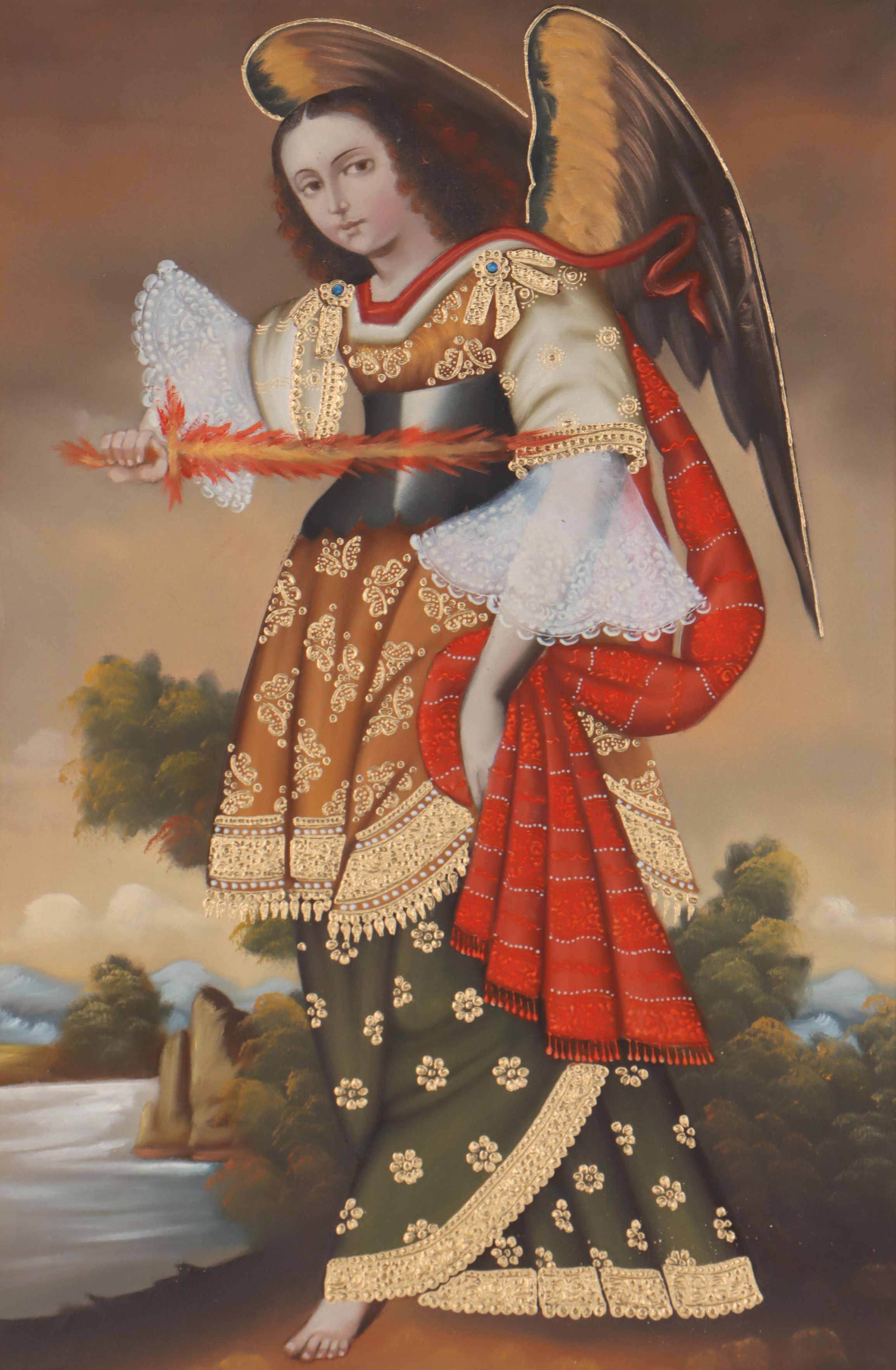 Cuzco School Style Icon Oil Painting of Michael the Archangel