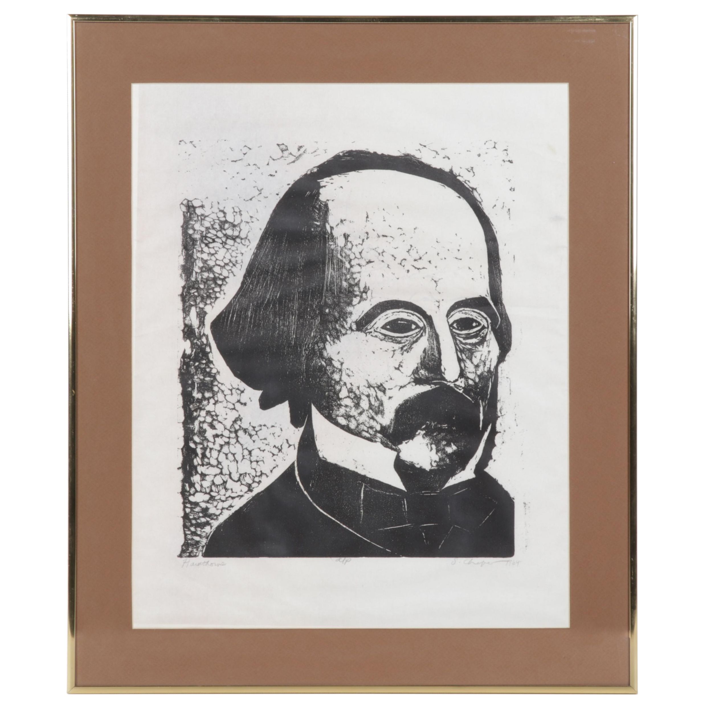 Sidney Chafetz Portrait Woodcut "Hawthorne," 1964
