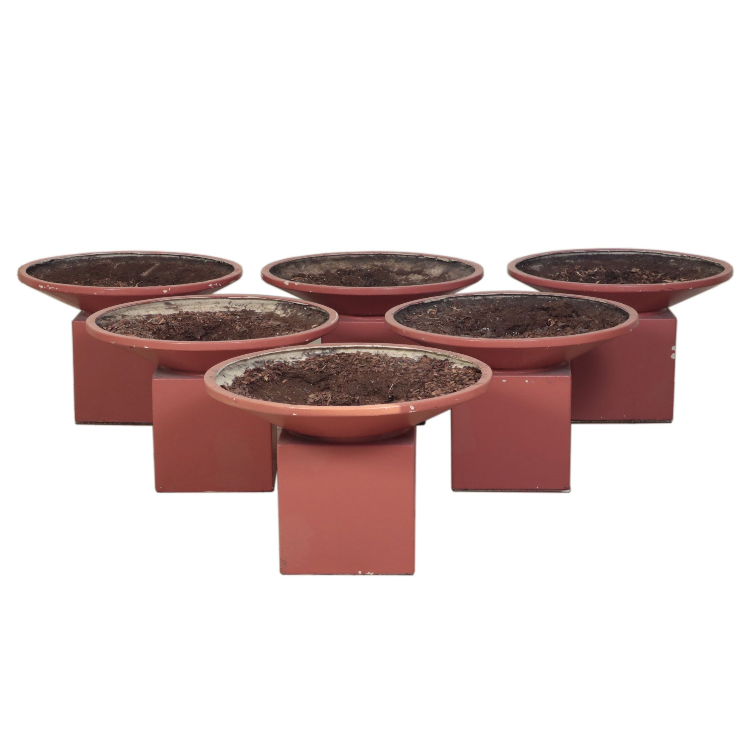 Six Large Composite Planters With Stands