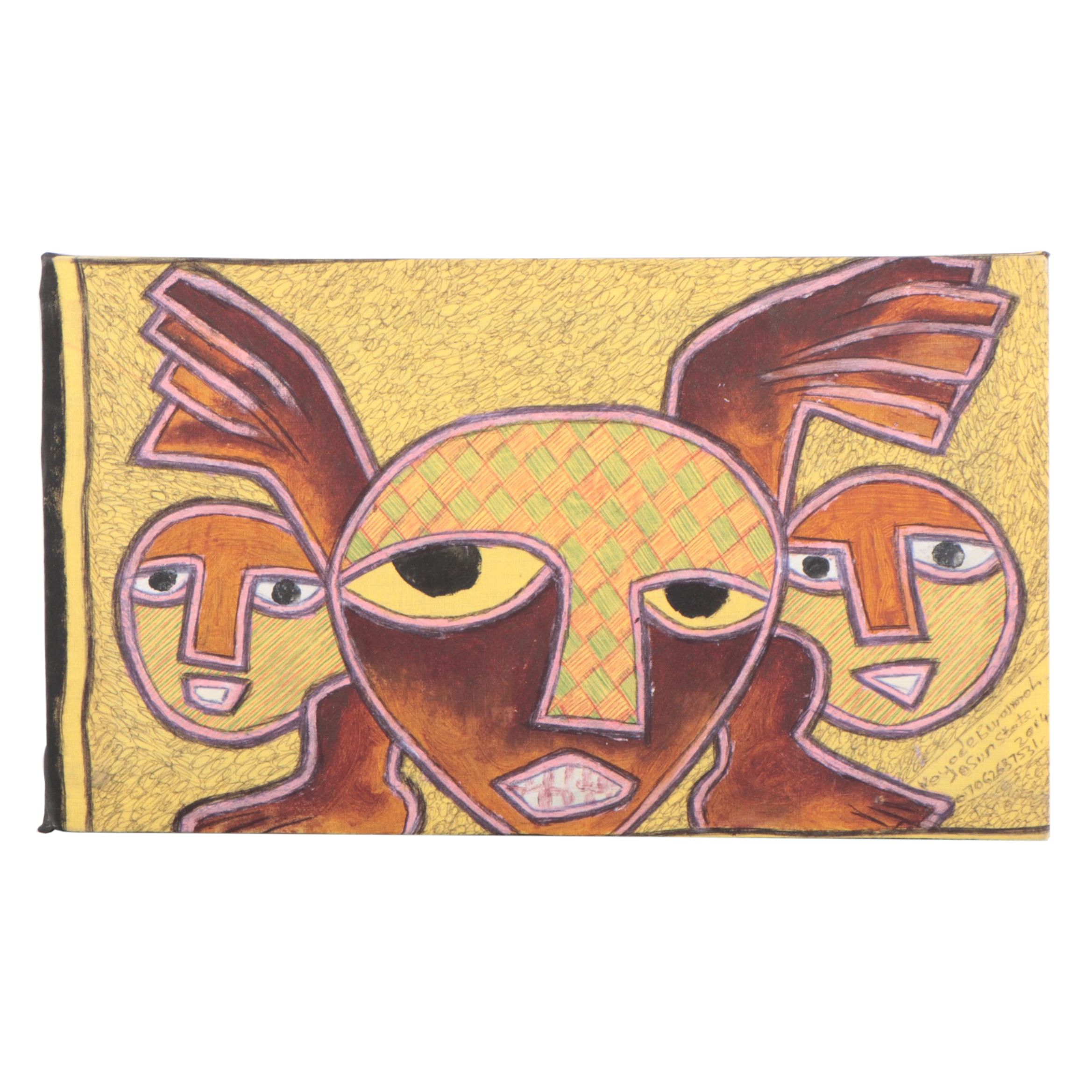 Kayode Buraimoh Abstract Figural Mixed Media Painting, 2014