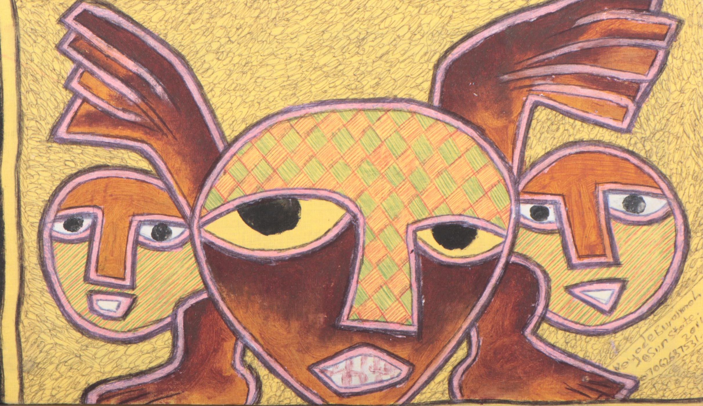 Kayode Buraimoh Abstract Figural Mixed Media Painting, 2014