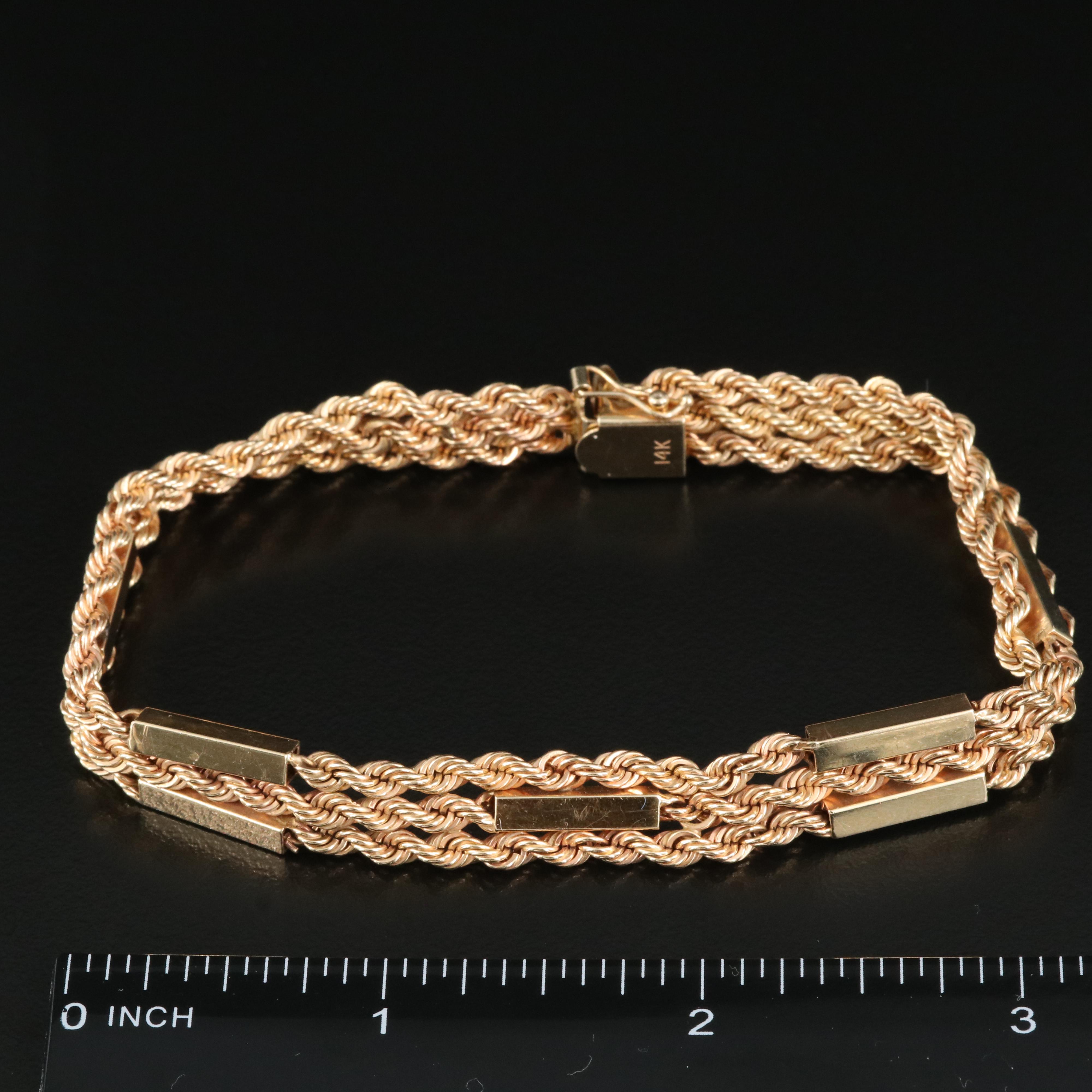 14K Triple Rope Chain Station Bracelet