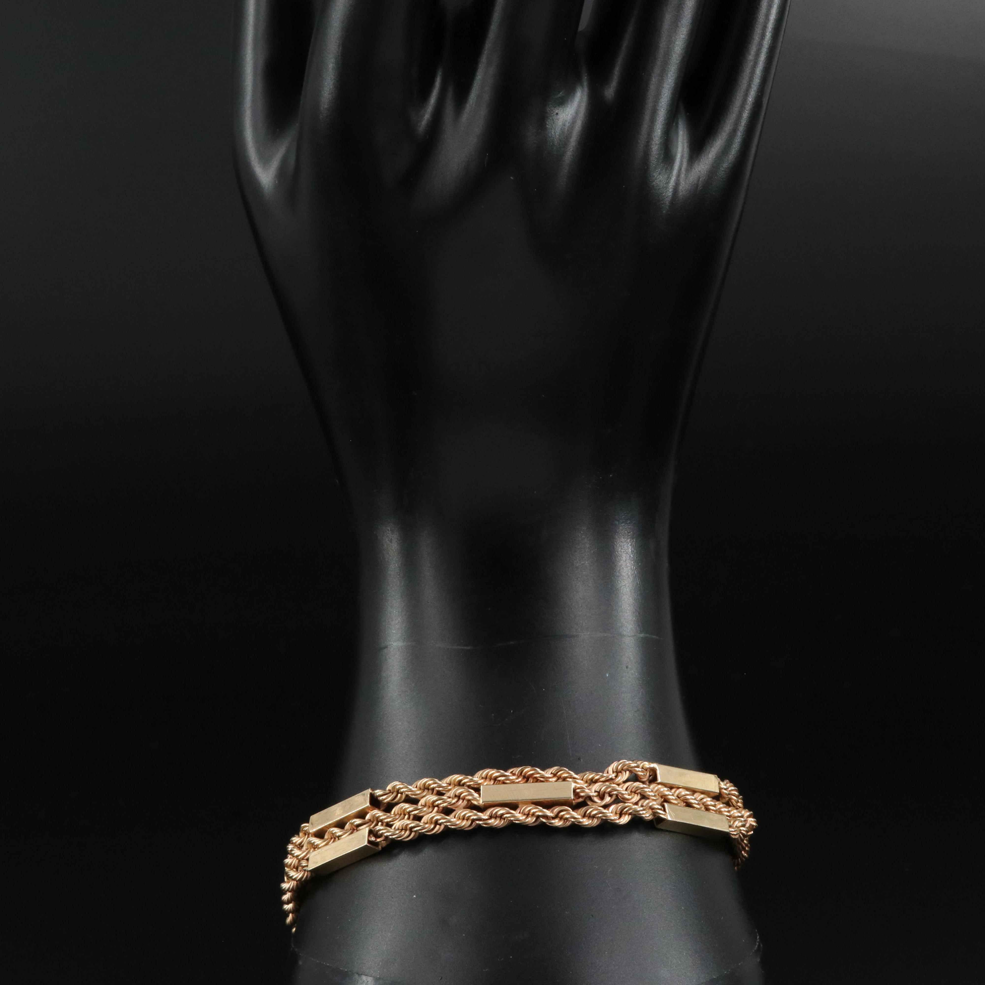 14K Triple Rope Chain Station Bracelet