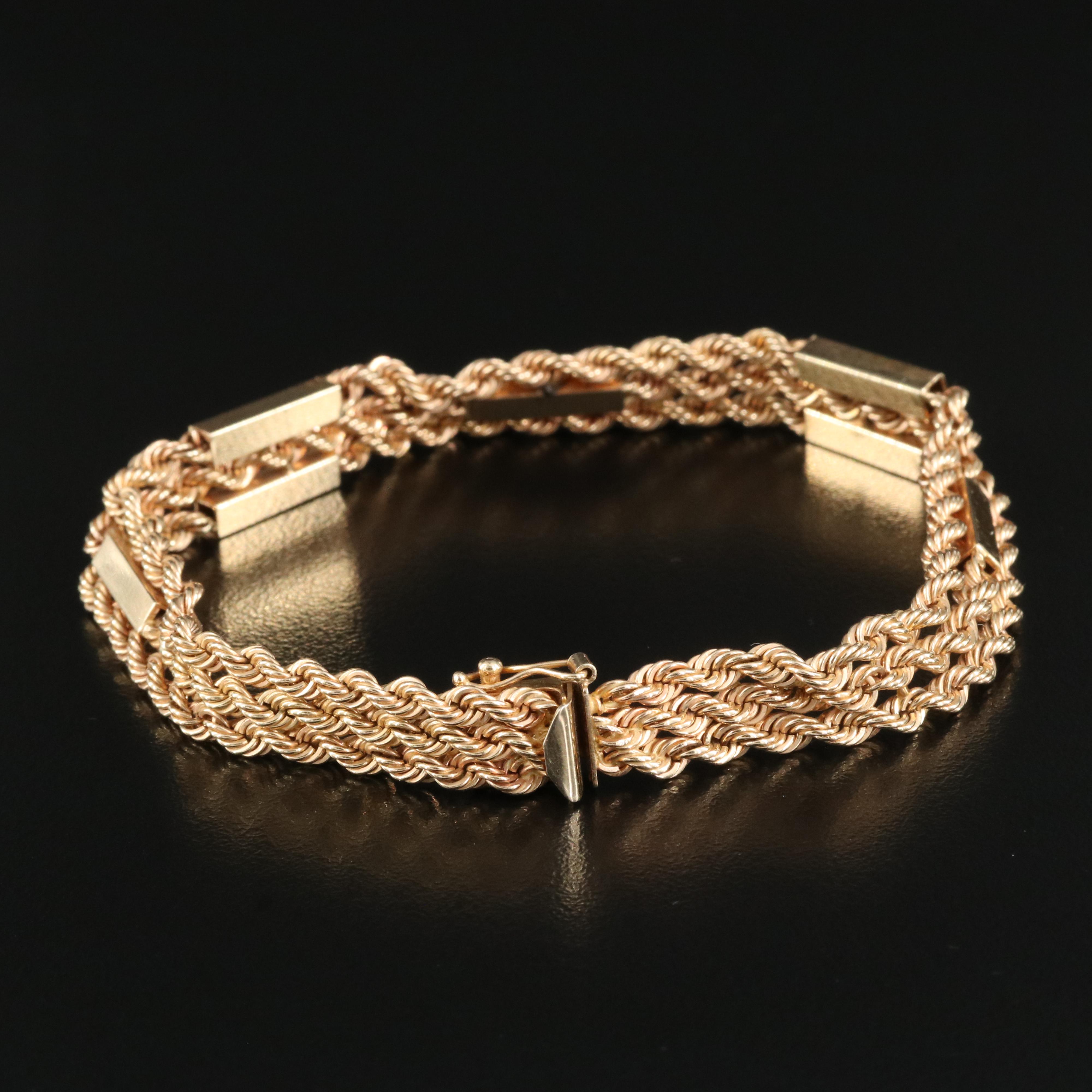 14K Triple Rope Chain Station Bracelet