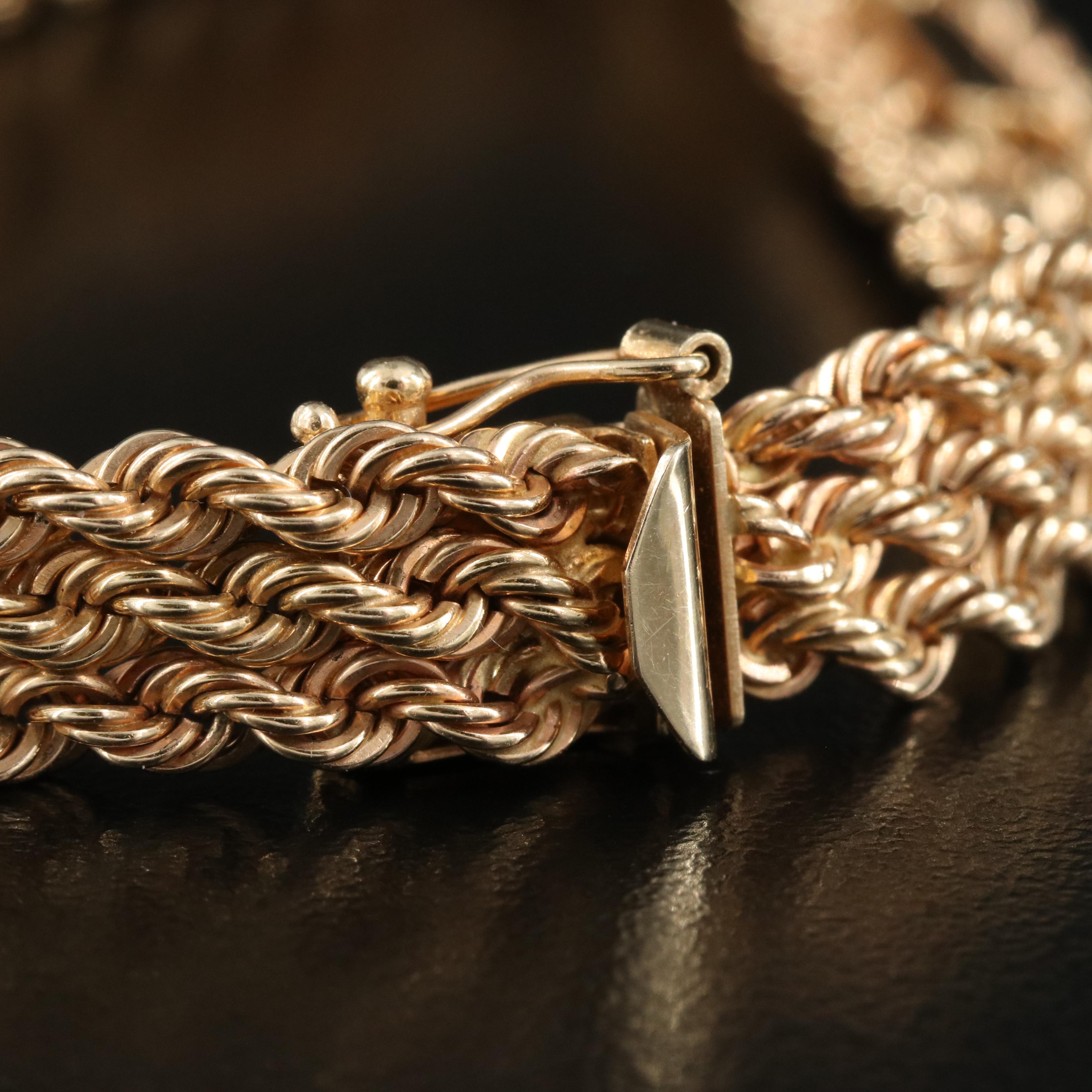 14K Triple Rope Chain Station Bracelet