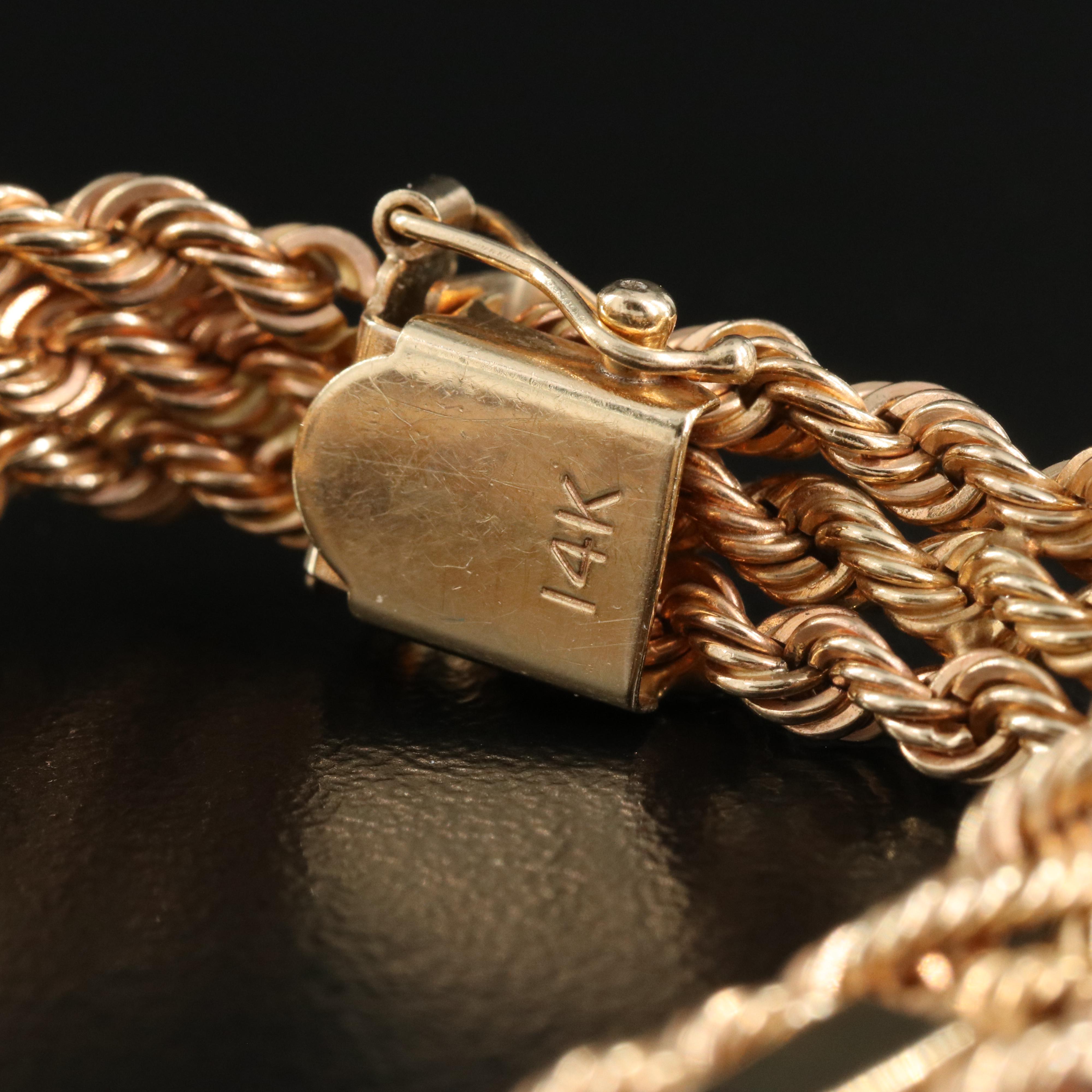 14K Triple Rope Chain Station Bracelet