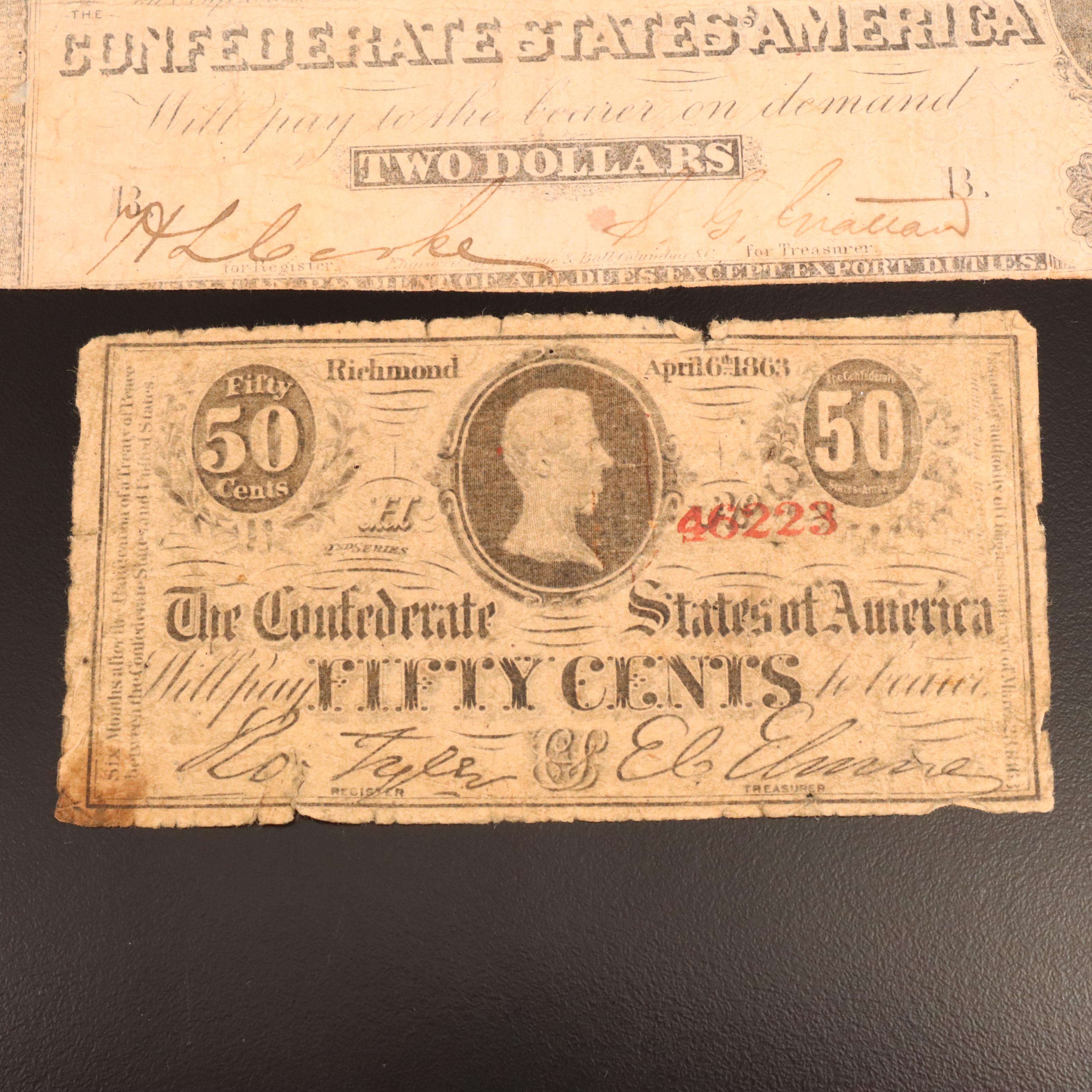 Group of Three Confederate Currency Notes