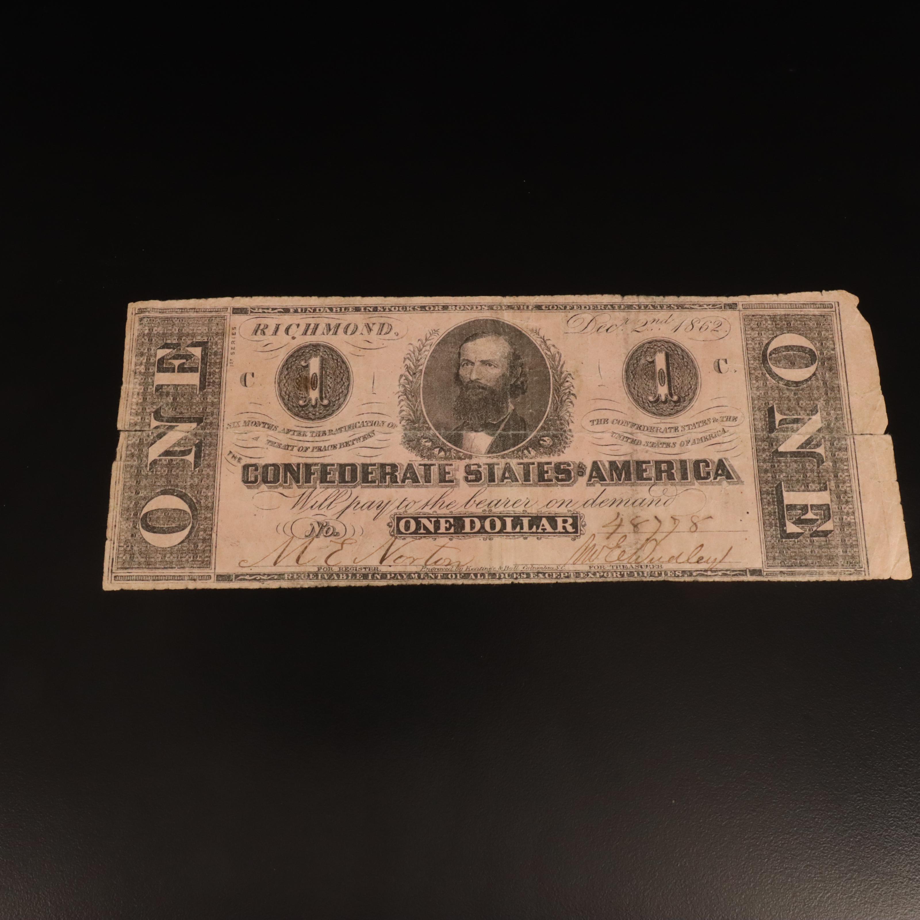 Group of Three Confederate Currency Notes