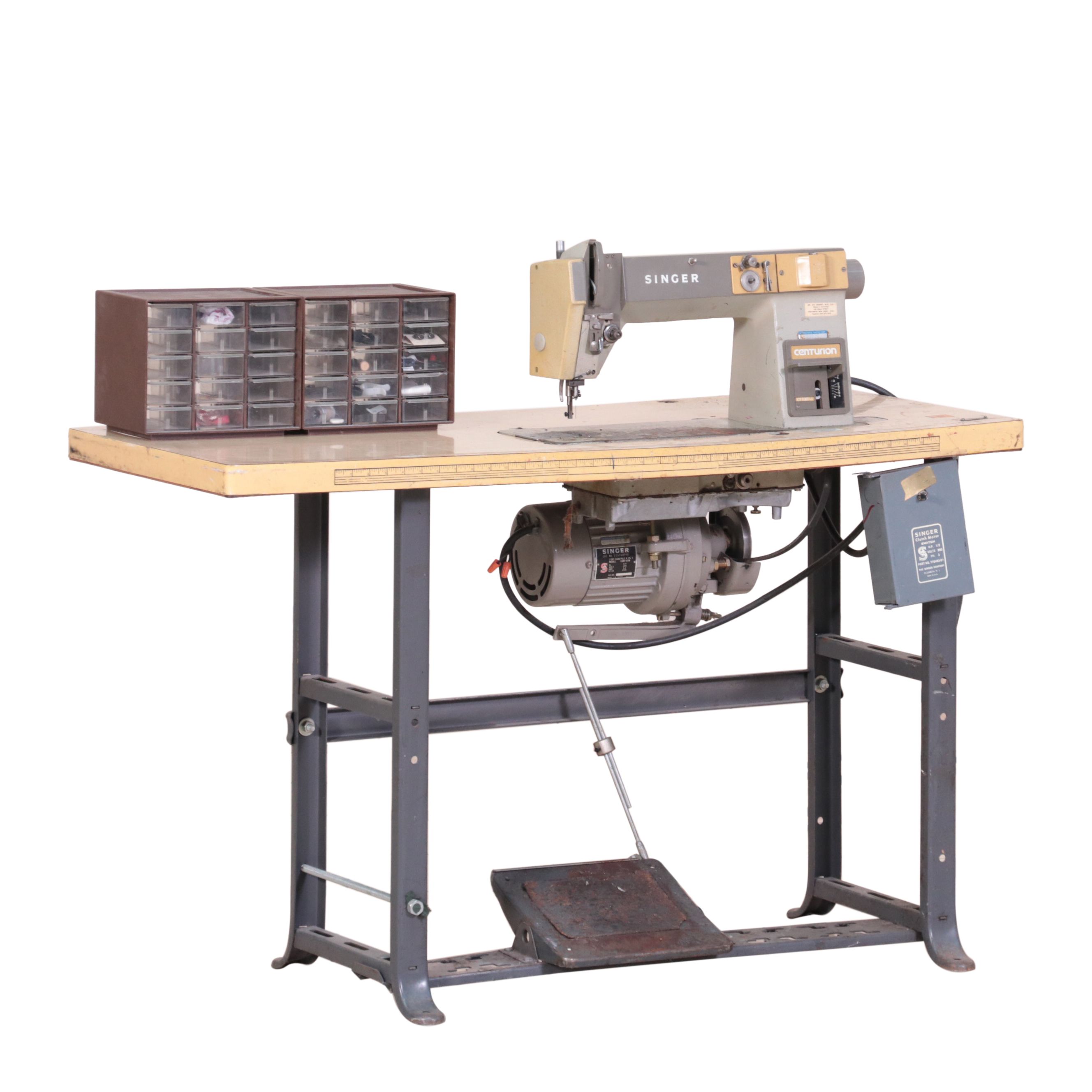 Singer Centurion Industrial Sewing Machine With Workbench, Notions