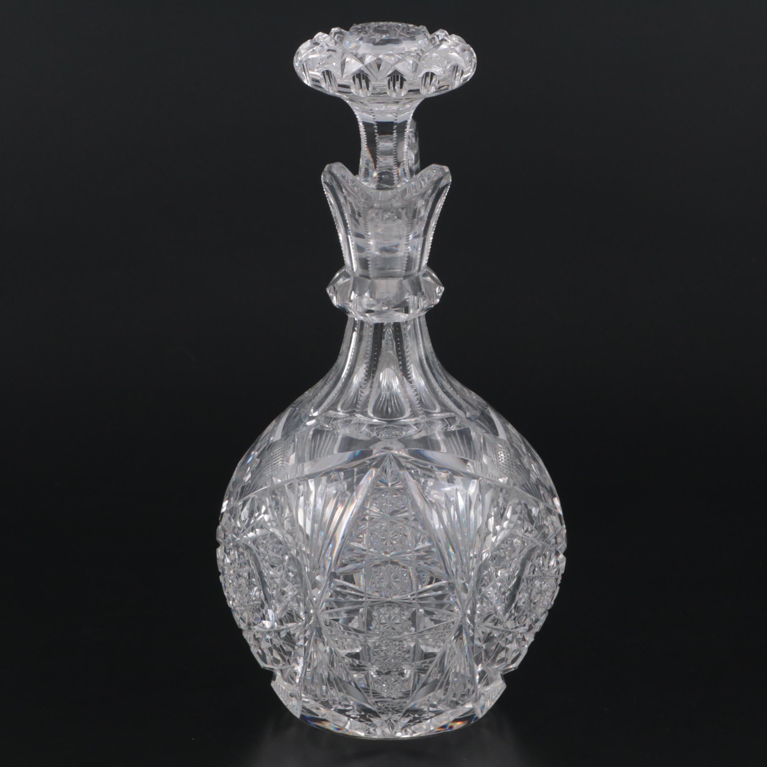 Hawkes Stars and Fans Cut Glass Claret Jug with Stopper