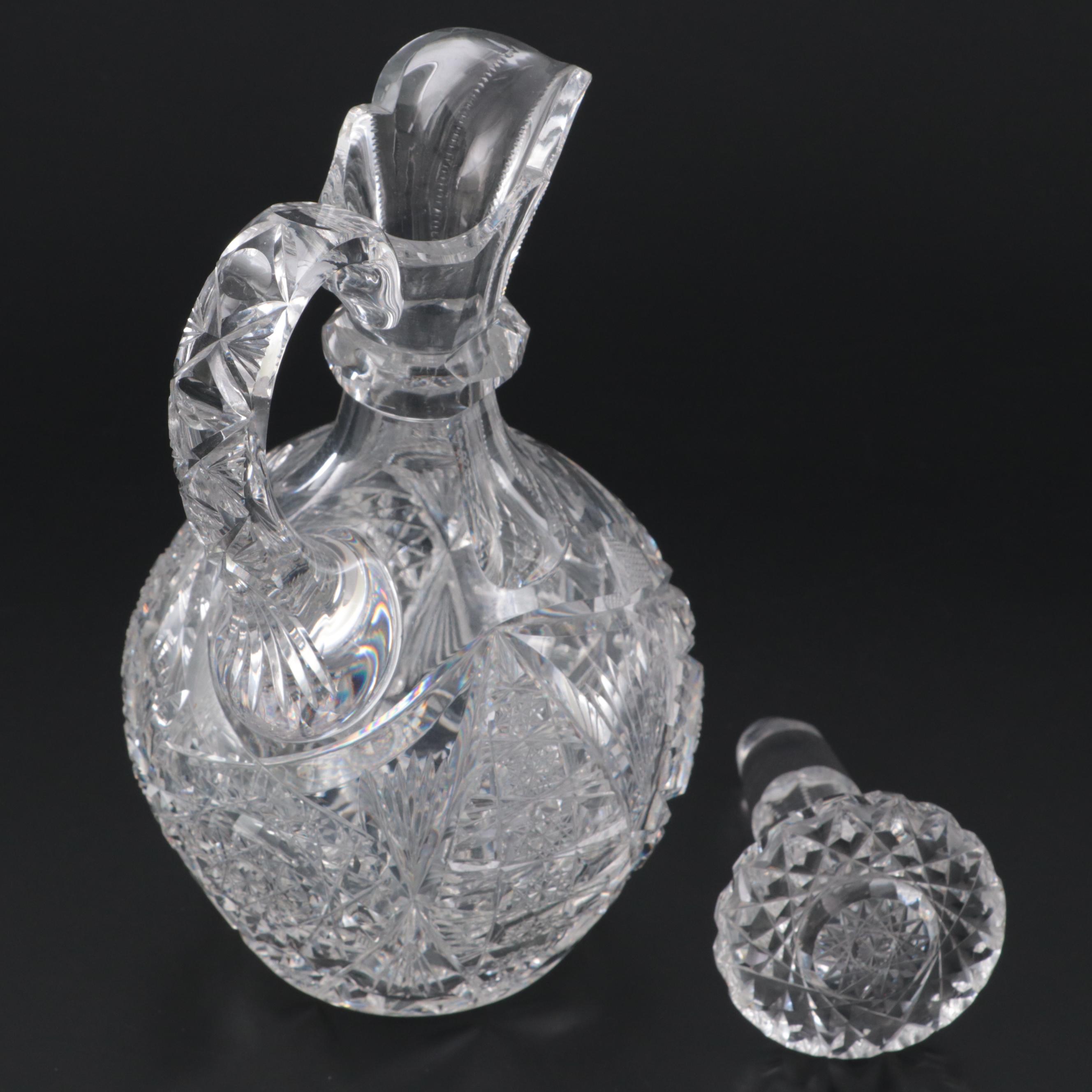 Hawkes Stars and Fans Cut Glass Claret Jug with Stopper