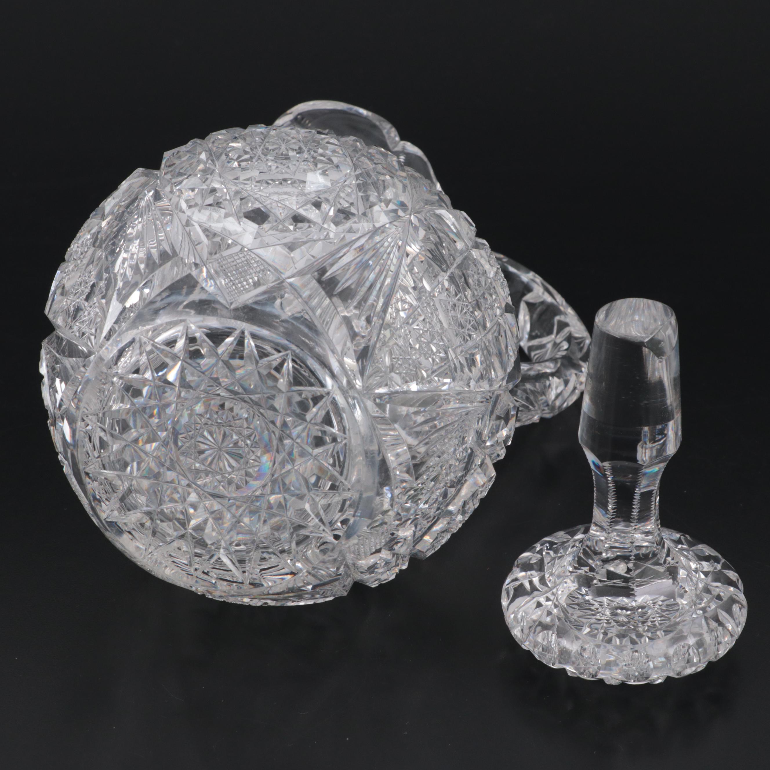 Hawkes Stars and Fans Cut Glass Claret Jug with Stopper